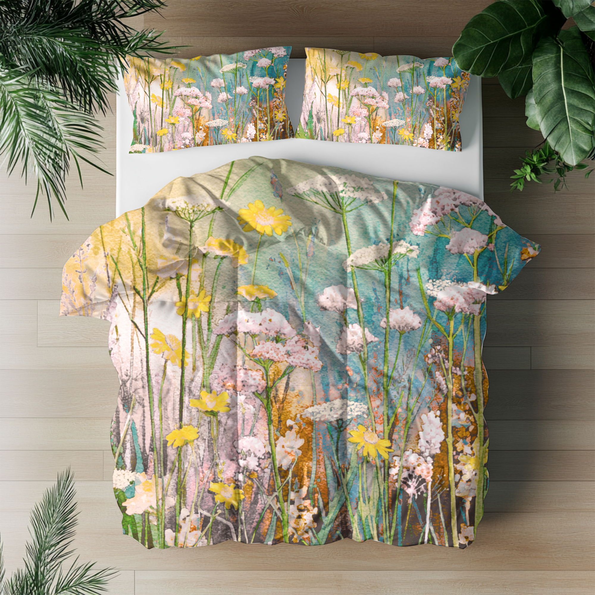 Floral Duvet, Pillow Cover | Yellow Green Bedroom Decor