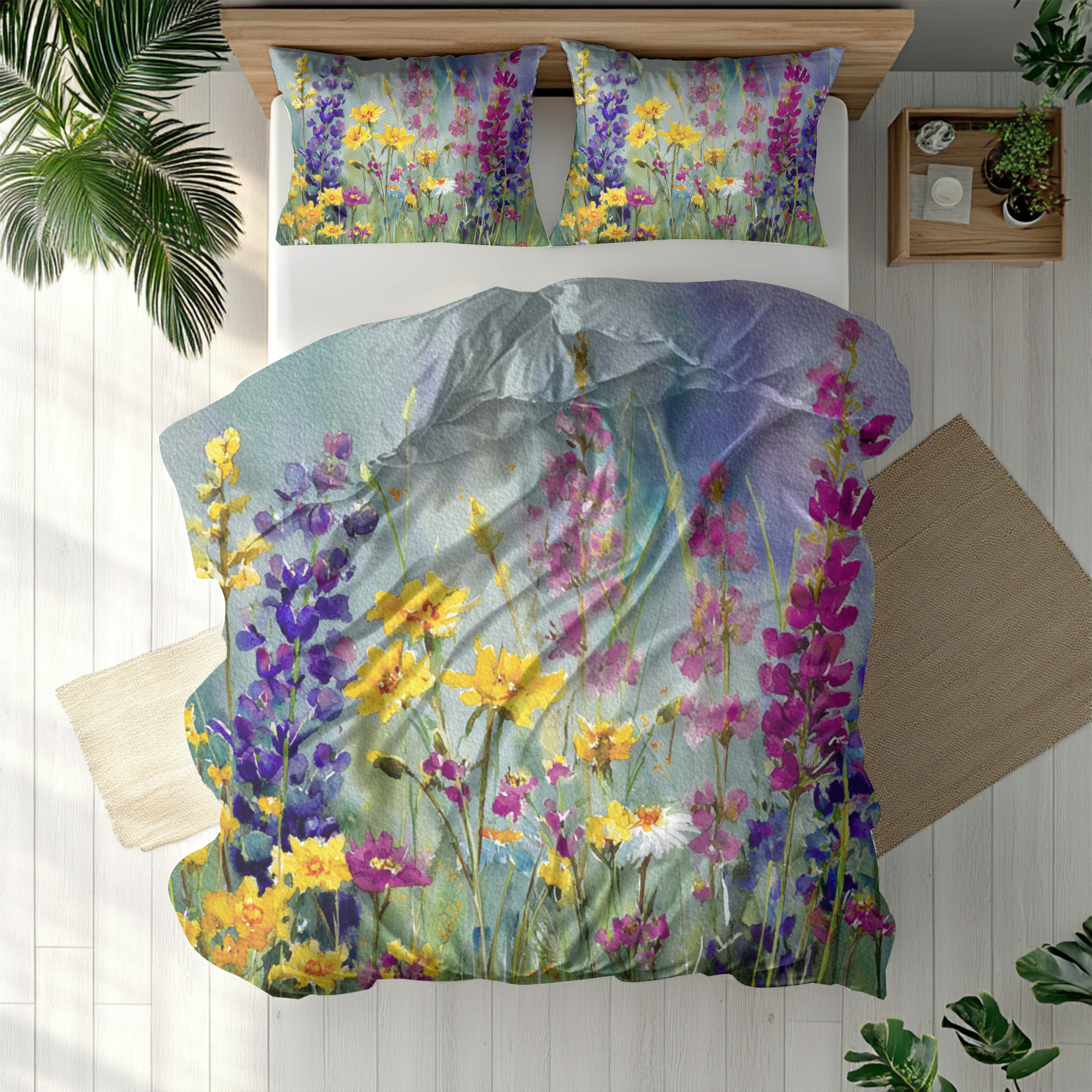 Floral Duvet, Pillow Cover | Green Purple Bedroom Decor