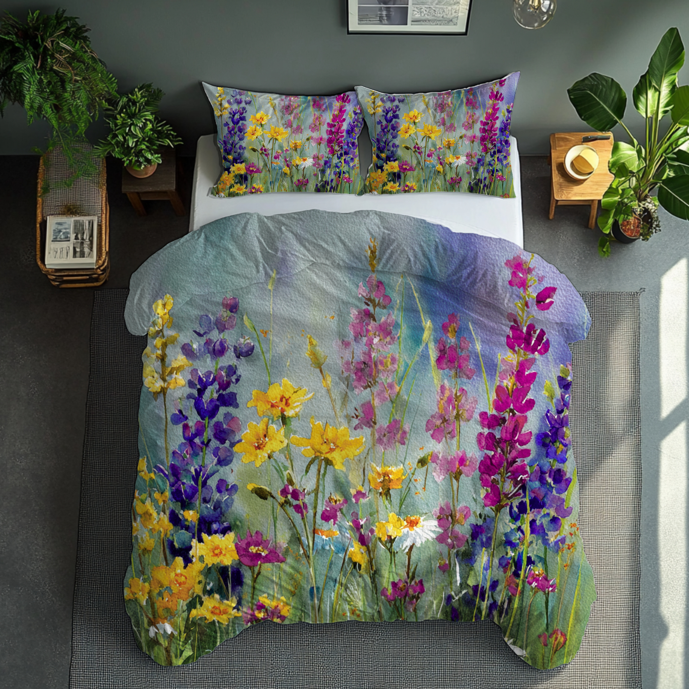Floral Duvet, Pillow Cover | Green Purple Bedroom Decor