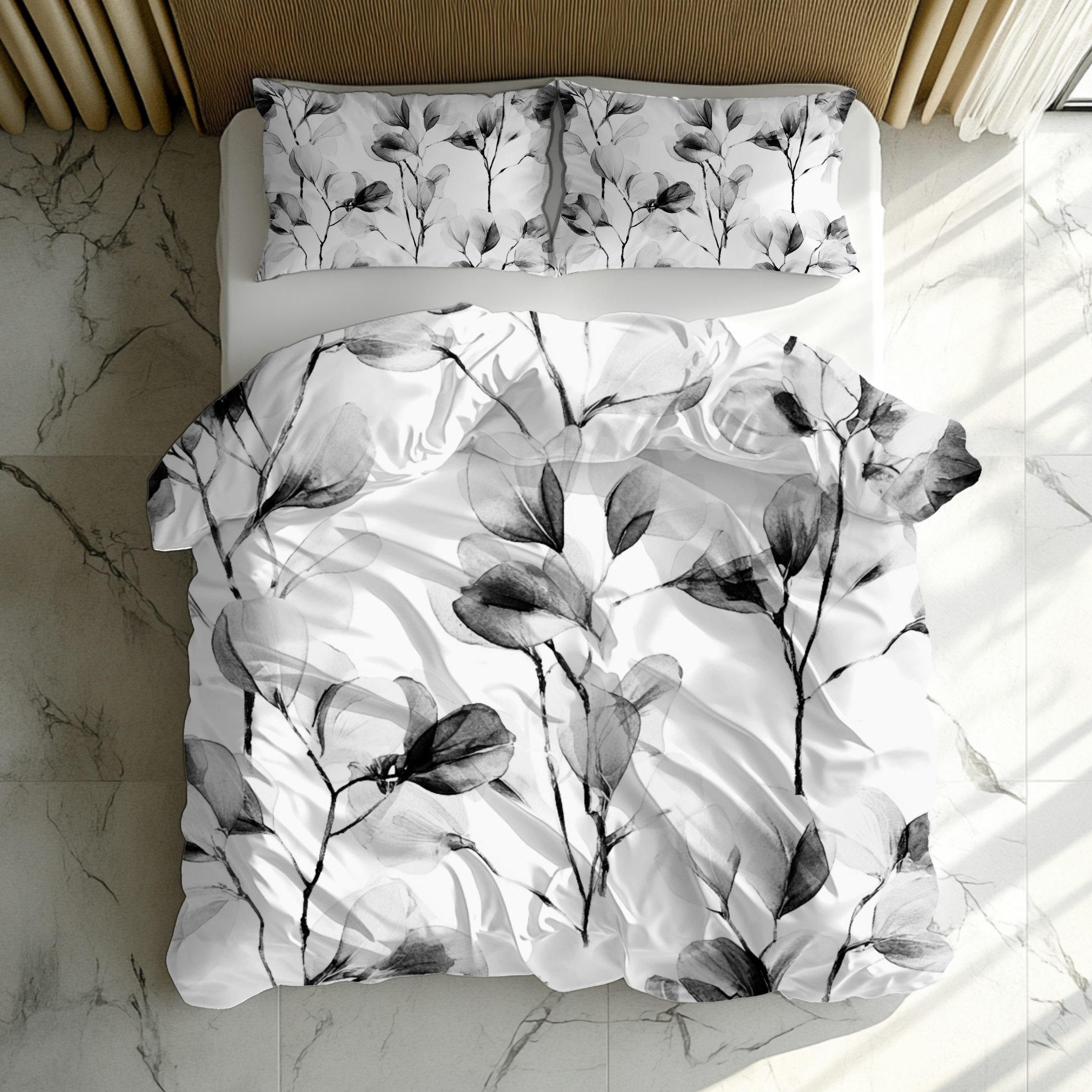 Floral Duvet, Pillow Cover | White Grey Bedroom Decor