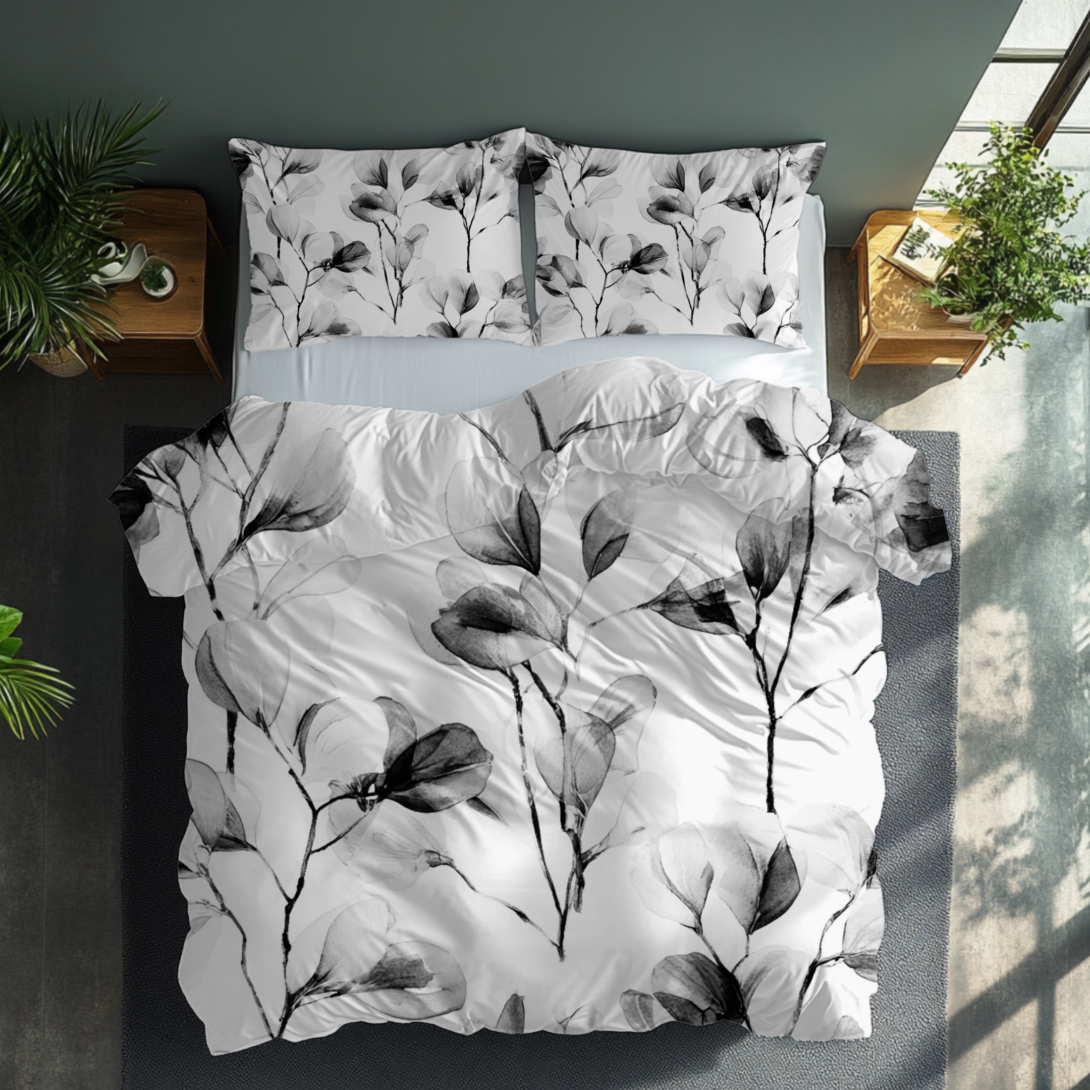 Floral Duvet, Pillow Cover | White Grey Bedroom Decor