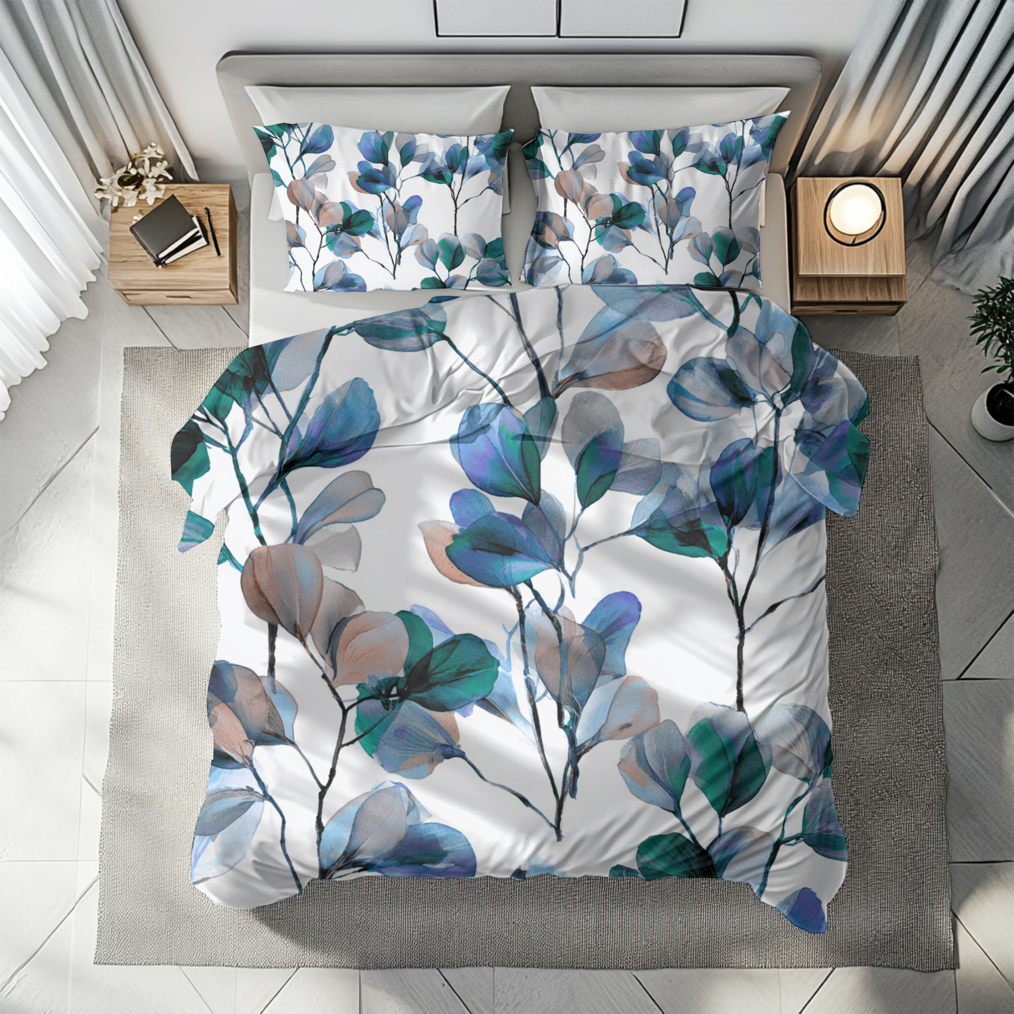 Floral Duvet, Pillow Cover | White Blue Bedroom Decor