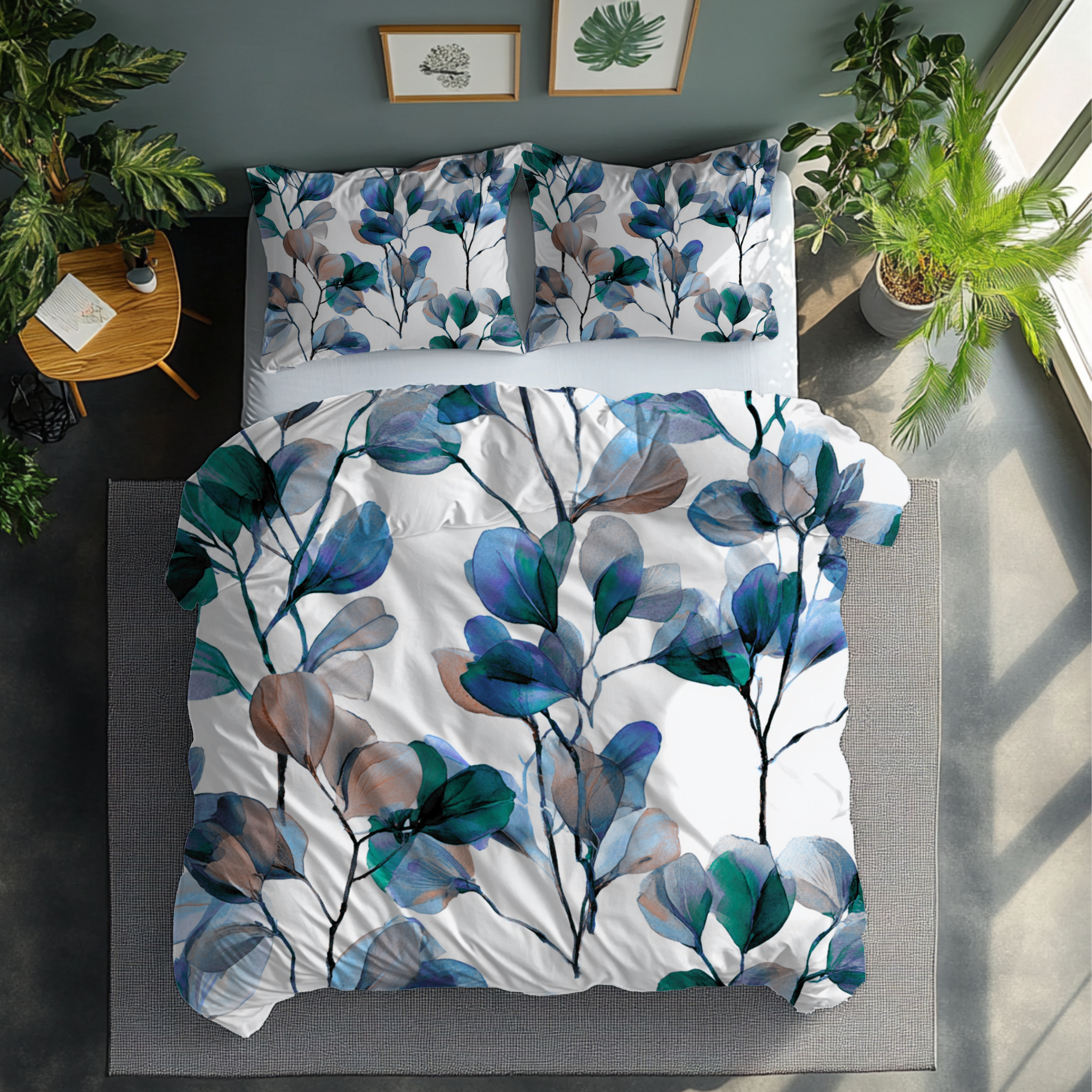 Floral Duvet, Pillow Cover | White Blue Bedroom Decor