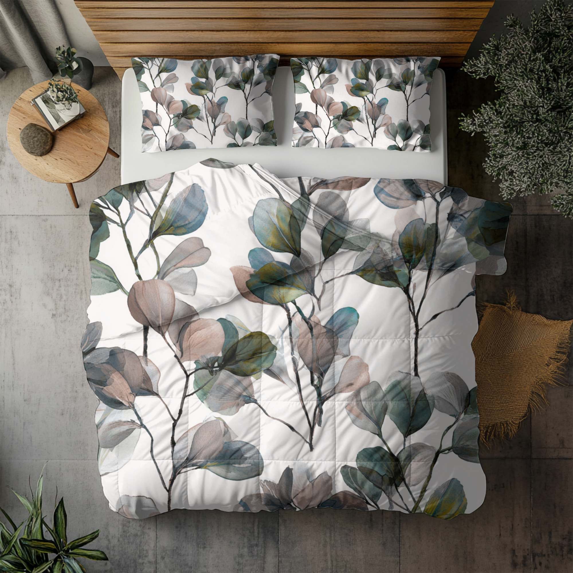 Floral Duvet, Pillow Cover | White Green Bedroom Decor