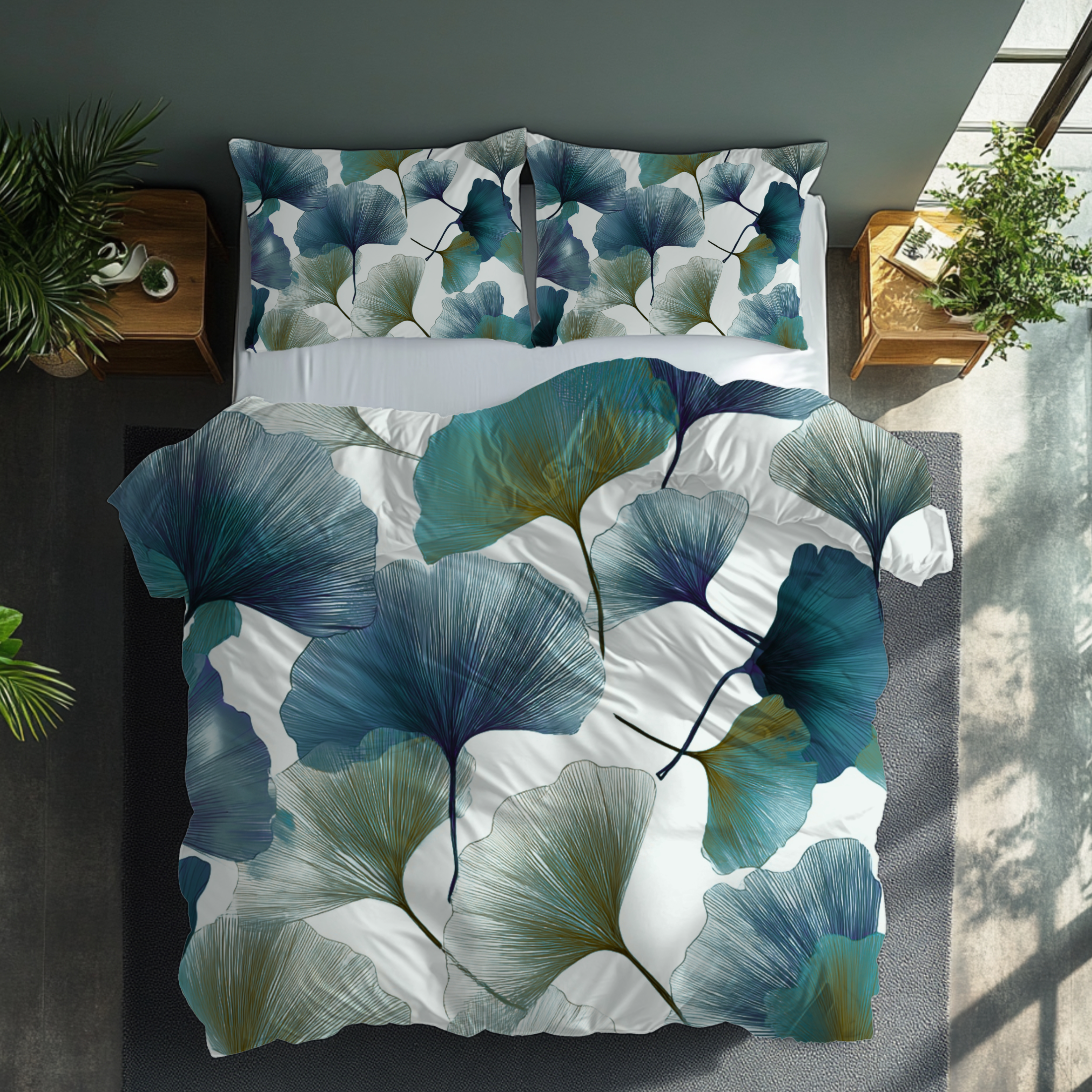 Floral Duvet, Pillow Cover | White Teal Bedroom Decor