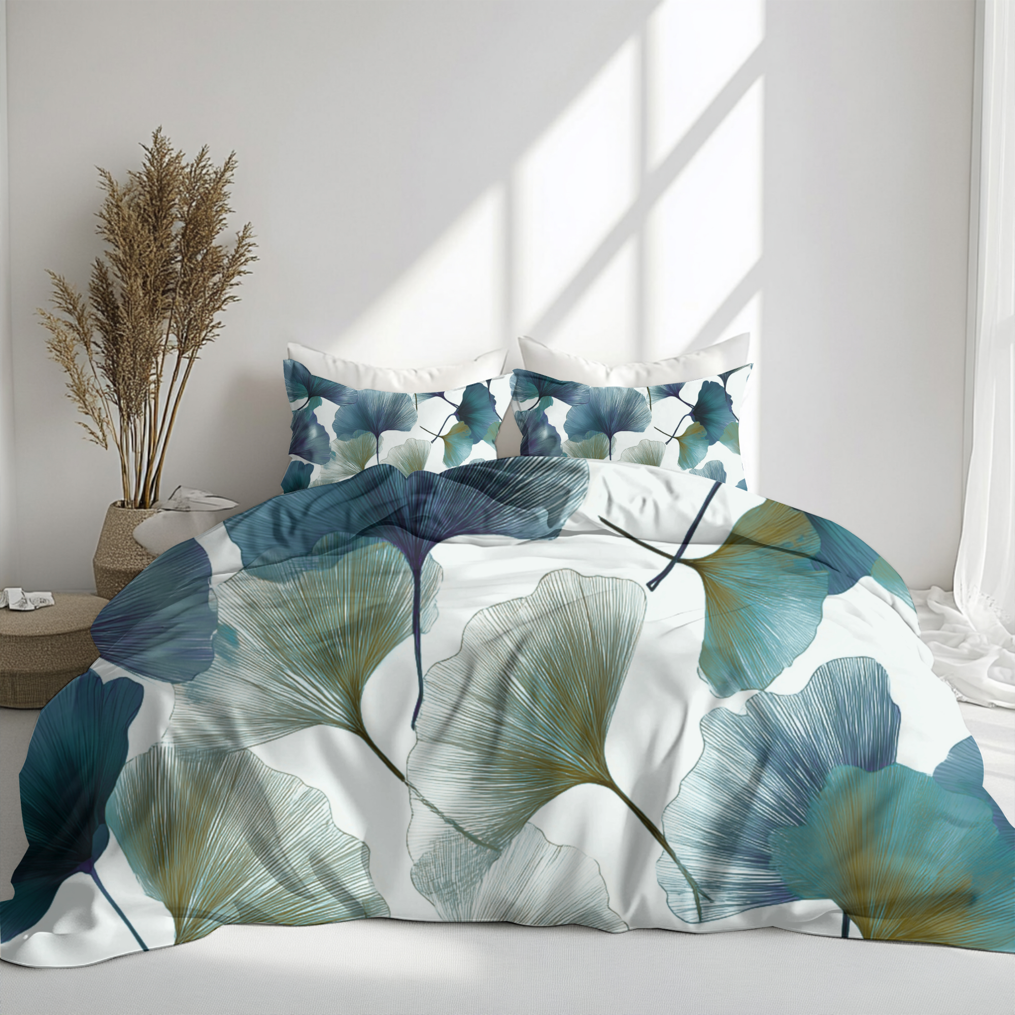 Floral Duvet, Pillow Cover | White Teal Bedroom Decor