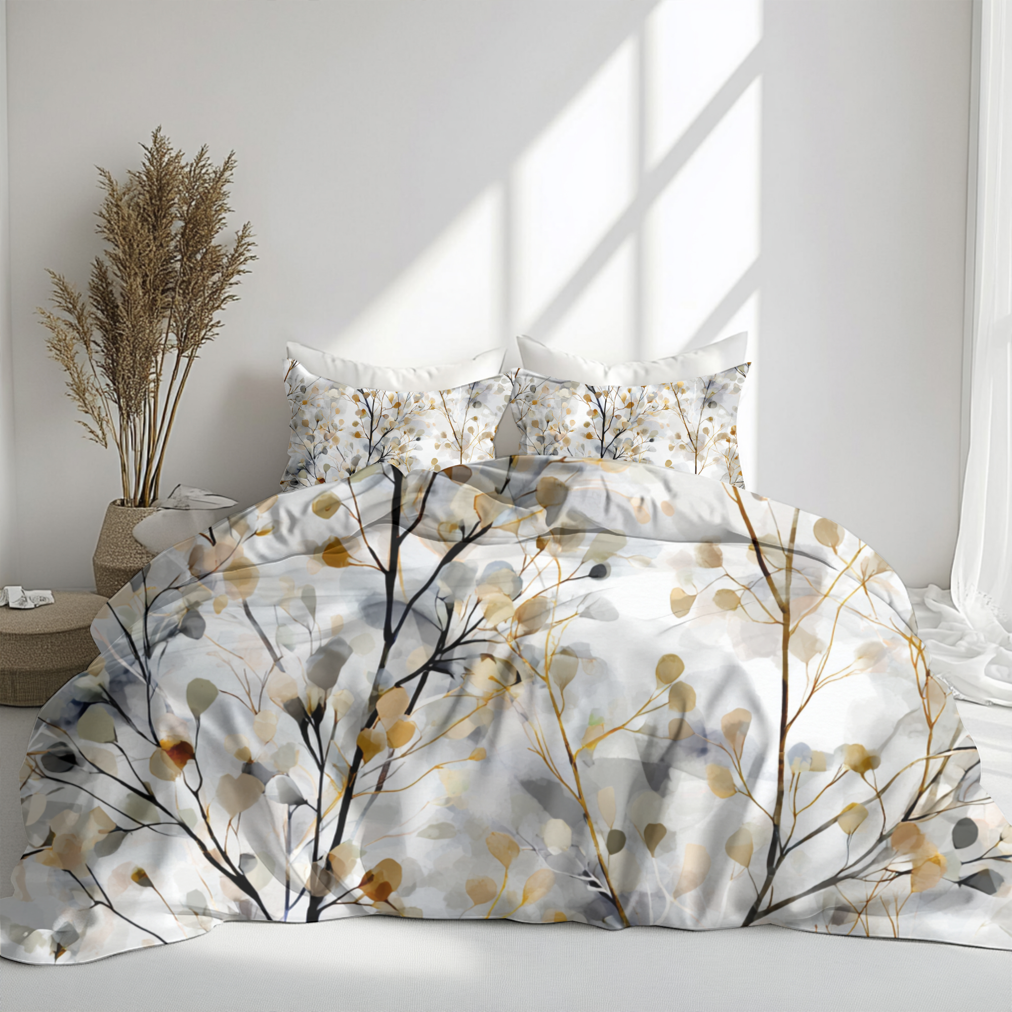 Floral Duvet, Pillow Cover | White Beige Bedroom Decor