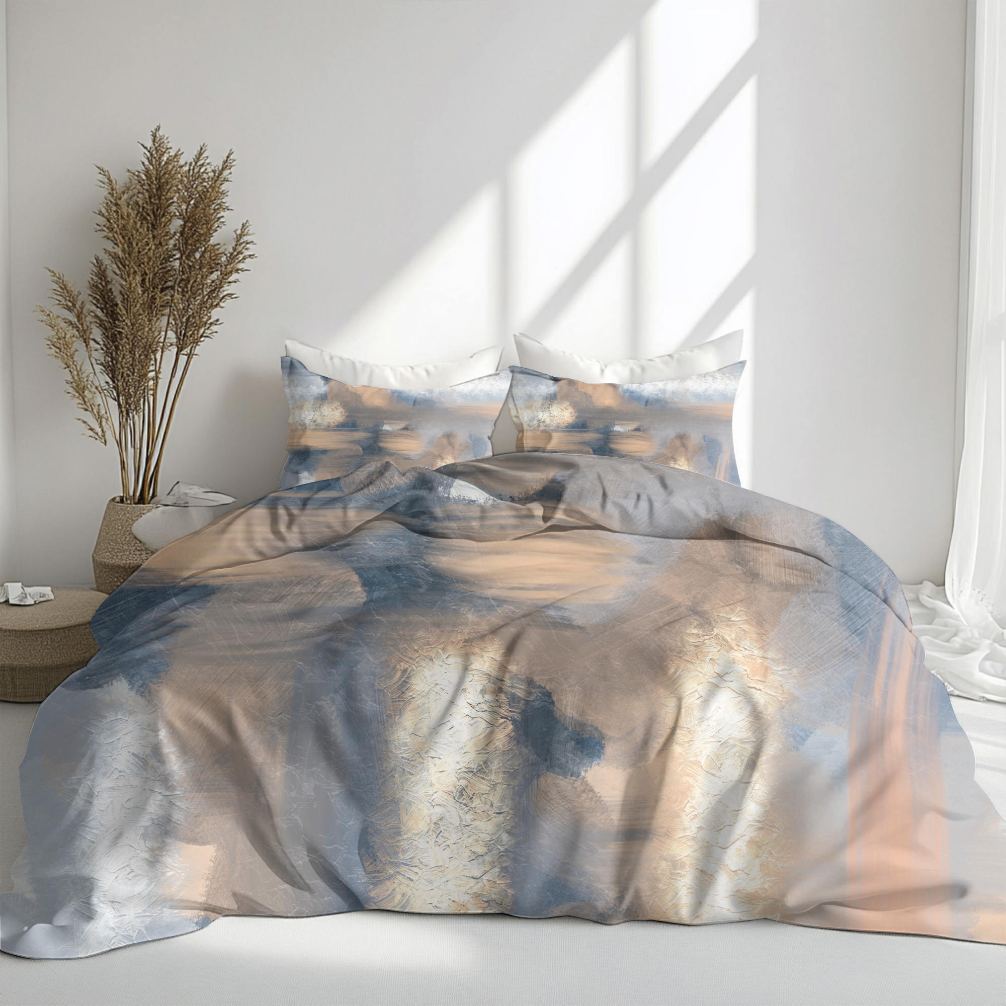 Abstract Duvet, Pillow Cover | Blue Beige Bedroom Decor
