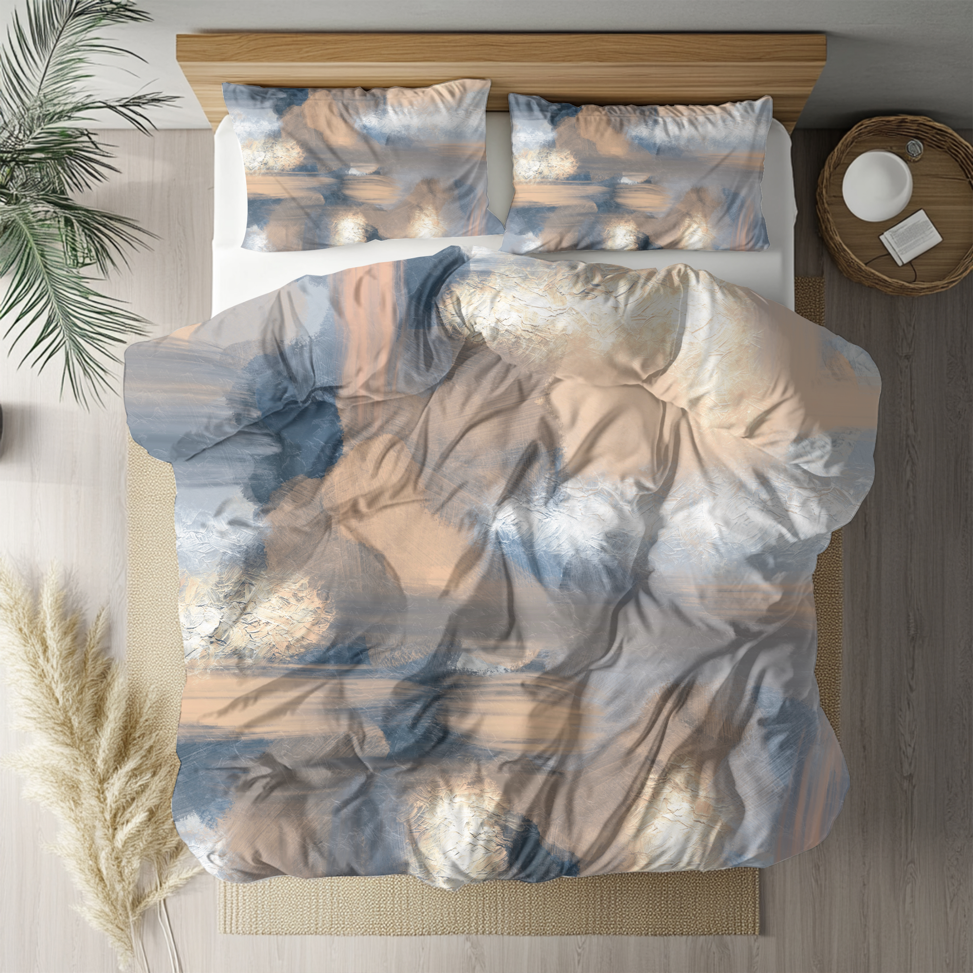 Abstract Duvet, Pillow Cover | Blue Beige Bedroom Decor
