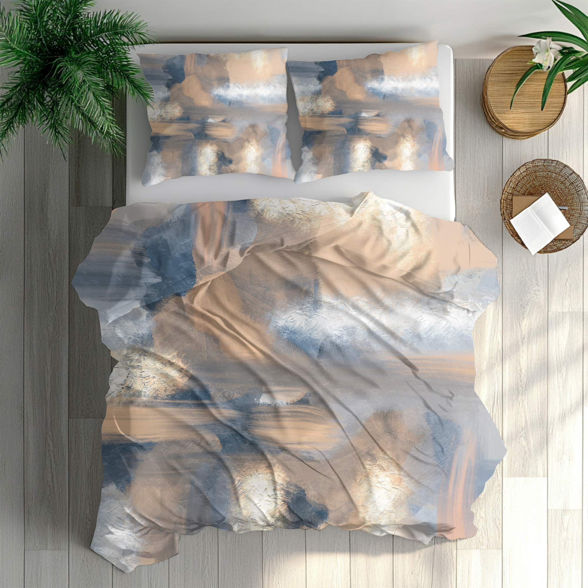 Abstract Duvet, Pillow Cover | Blue Beige Bedroom Decor