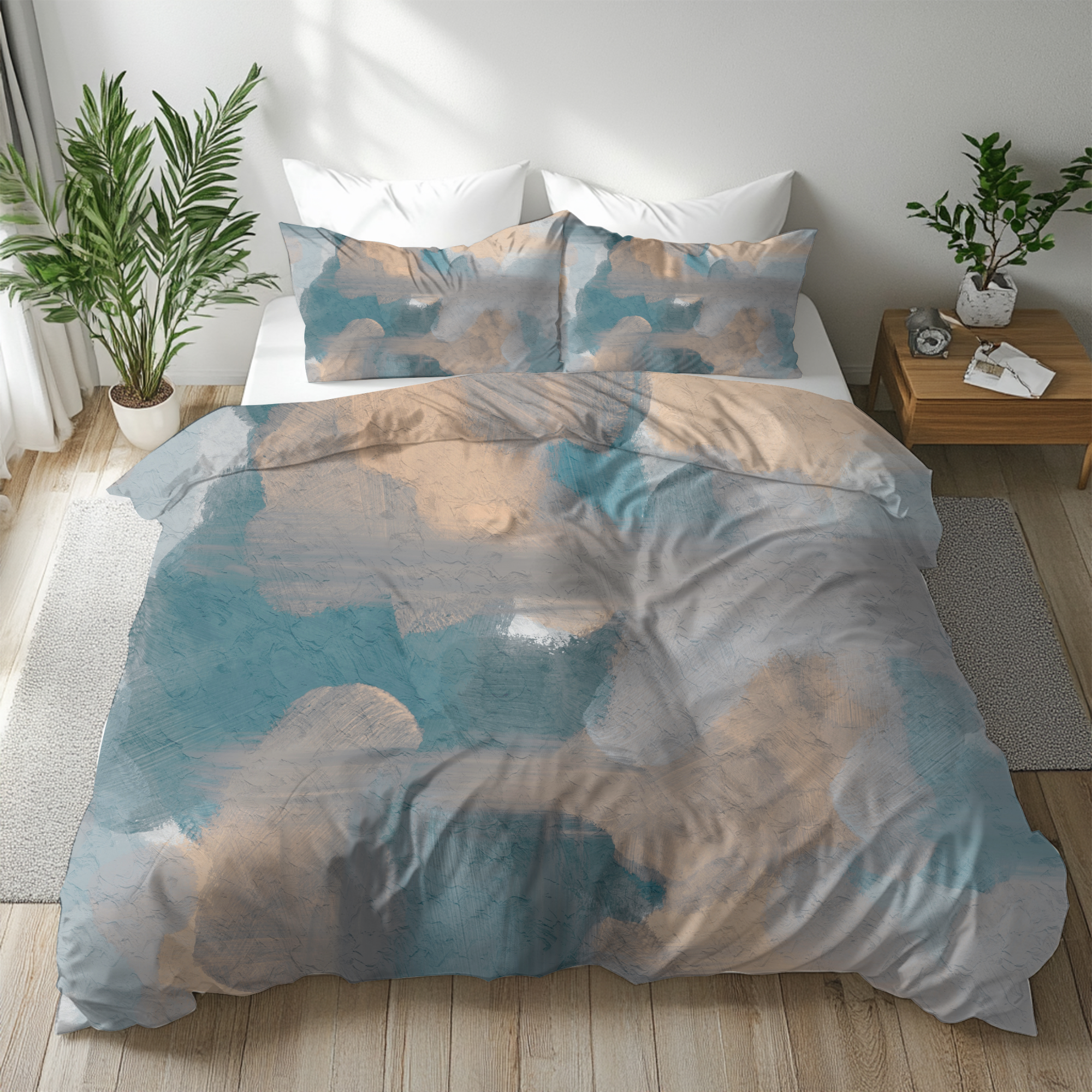Abstract Duvet, Pillow Cover | Blue Beige Bedroom Decor