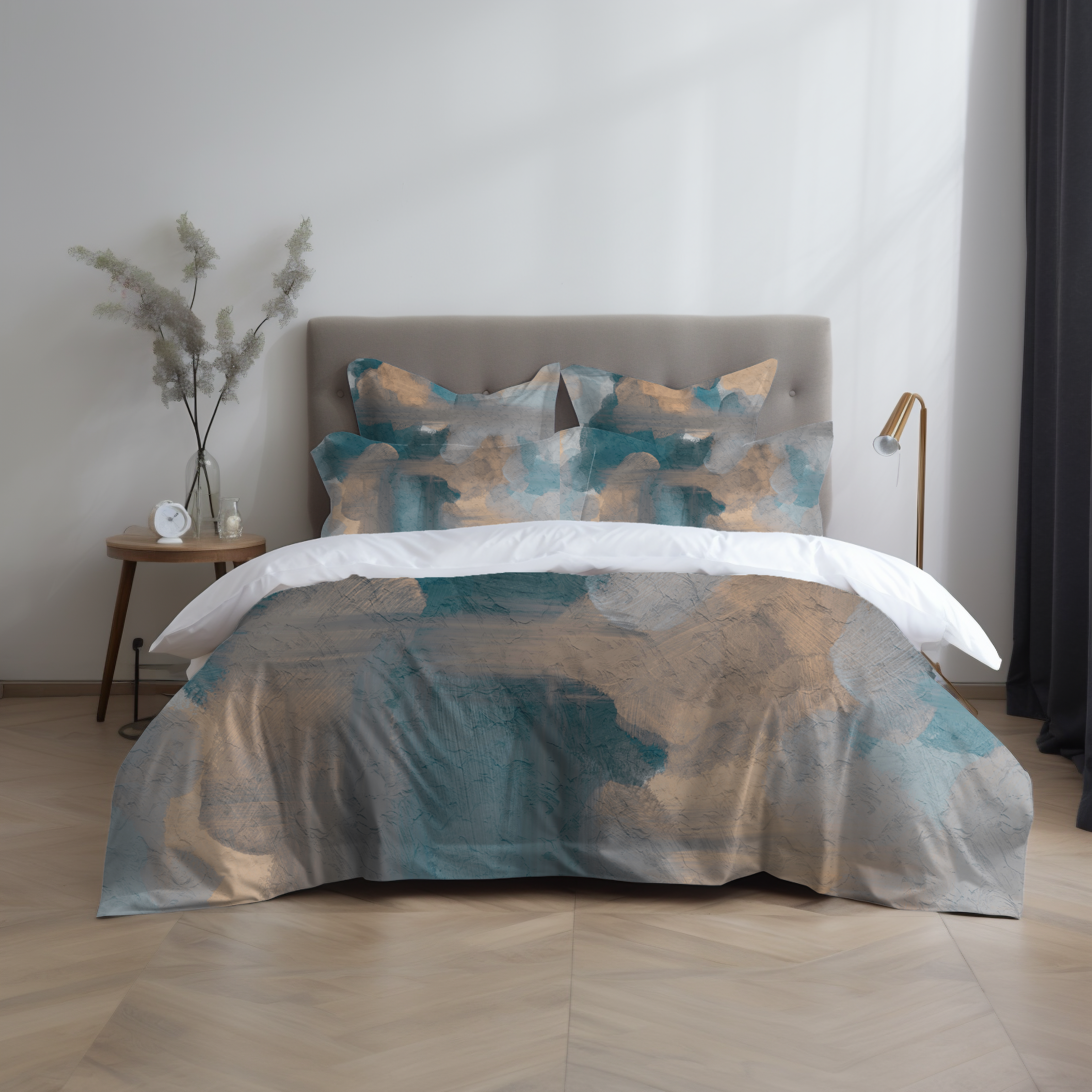 Abstract Duvet, Pillow Cover | Blue Beige Bedroom Decor