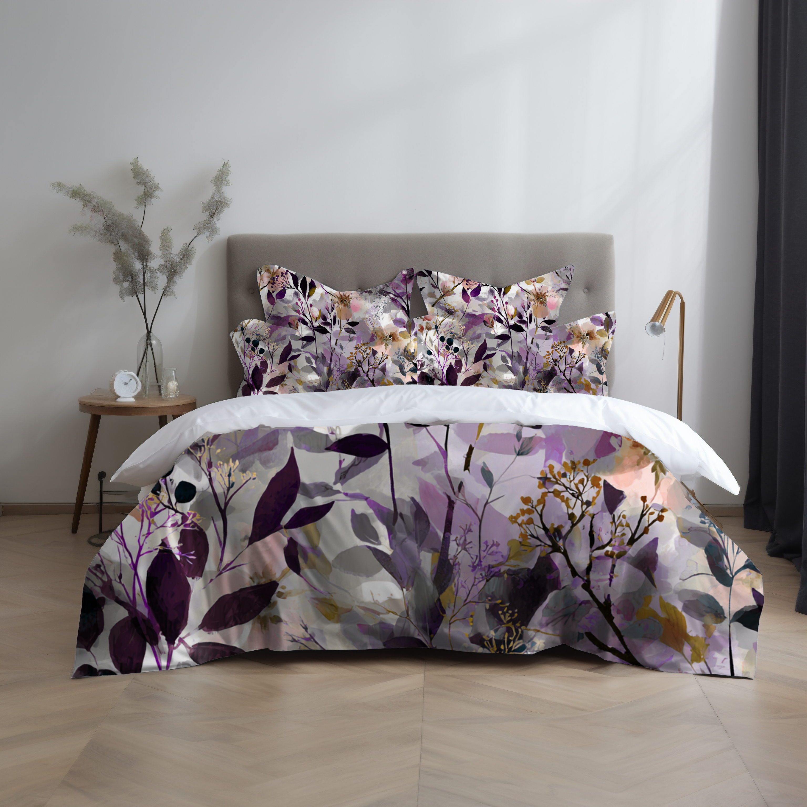 Floral Duvet, Pillow Cover | Purple Beige Bedroom Decor