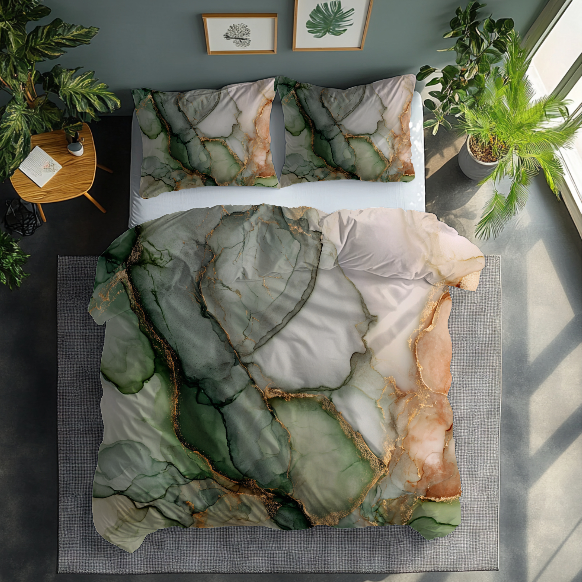 Floral Duvet, Pillow Cover | Green Beige Bedroom Decor