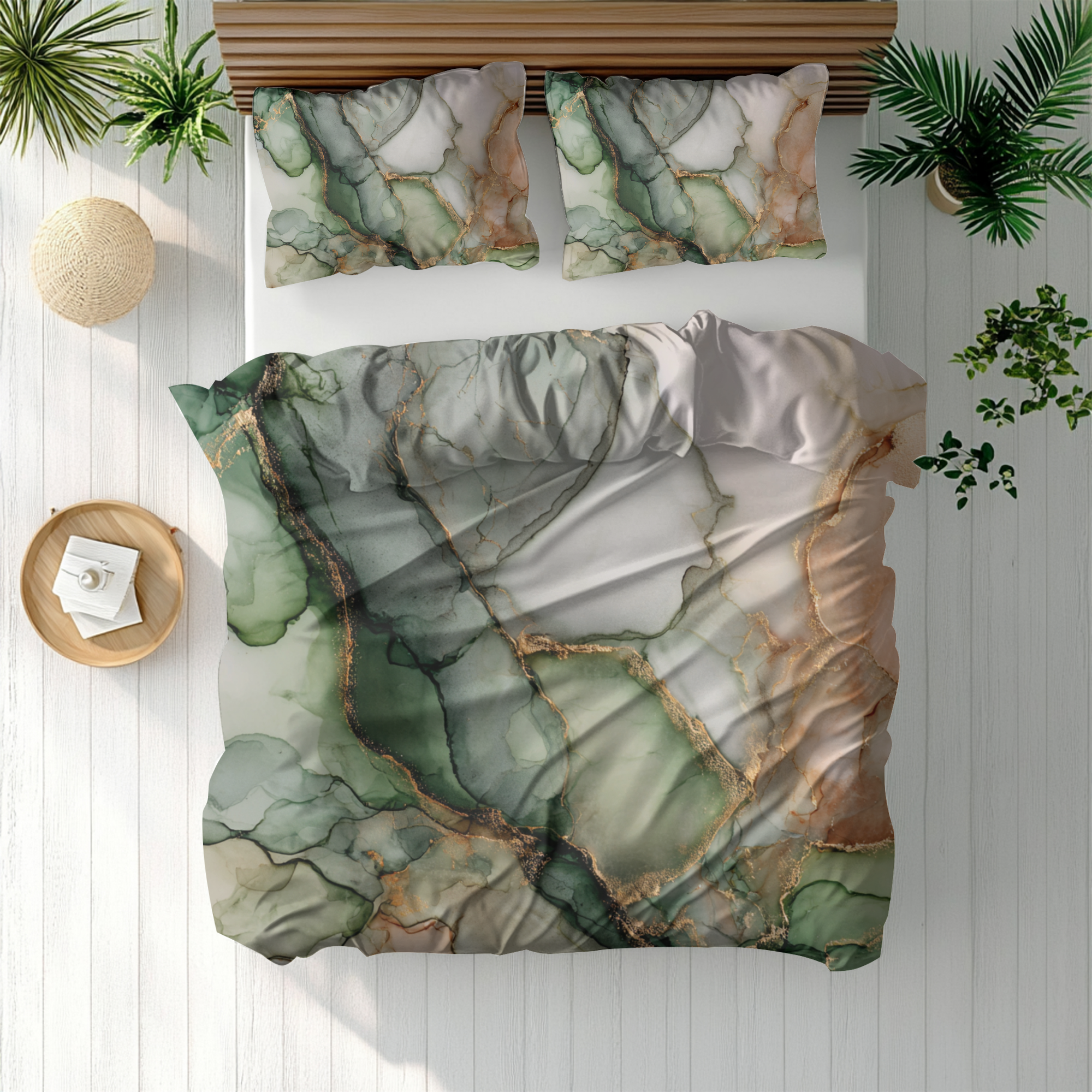 Floral Duvet, Pillow Cover | Green Beige Bedroom Decor