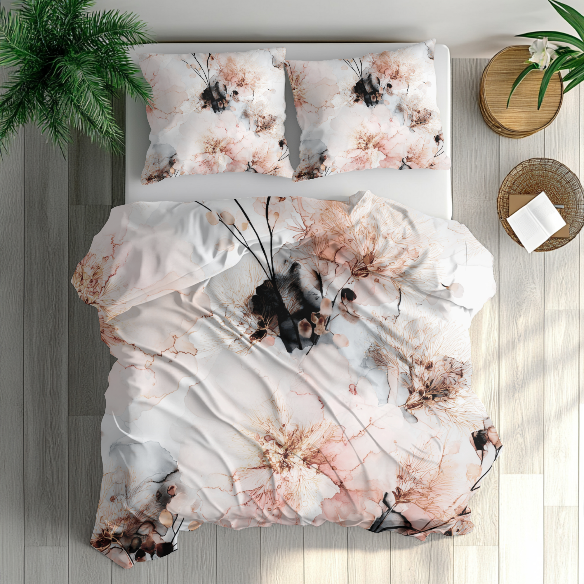 Floral Duvet, Pillow Cover | Grey Blush Bedroom Decor