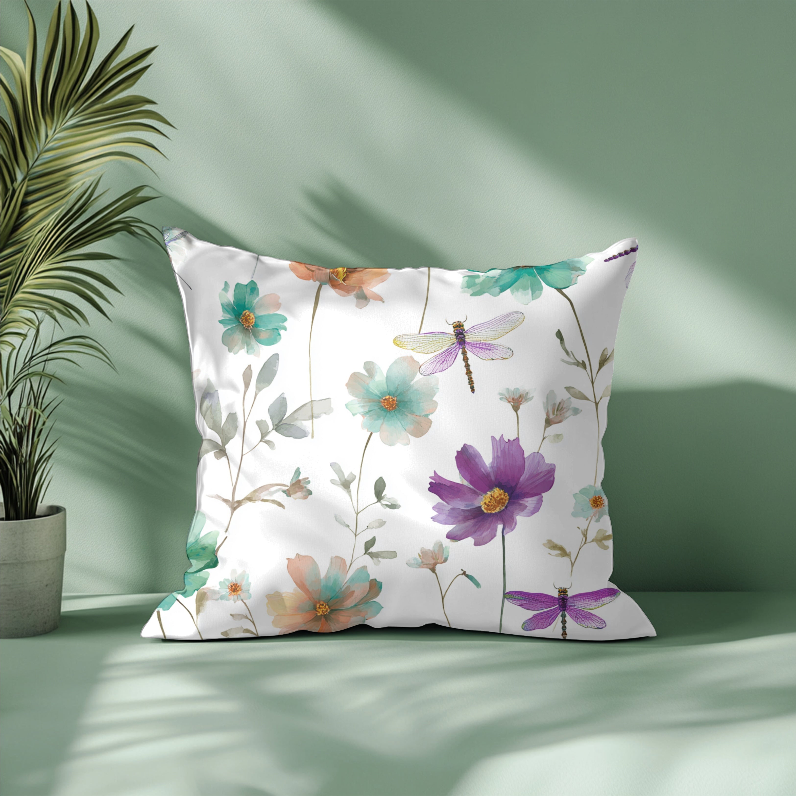 Floral Pillow Cover | Green Purple Watercolor Pillowcase