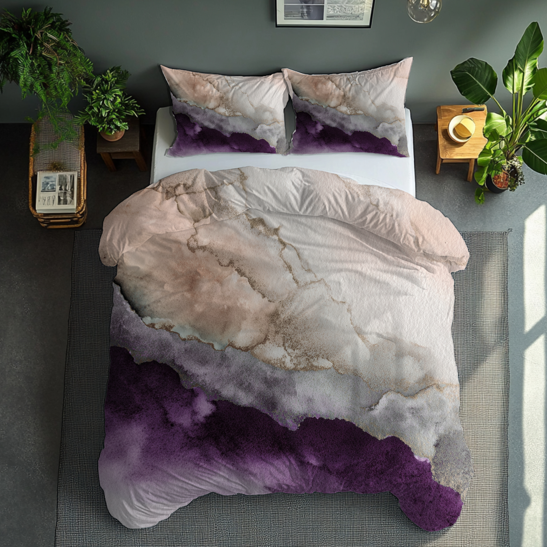 Ombre Duvet, Pillow Cover | Purple Beige Bedroom Decor