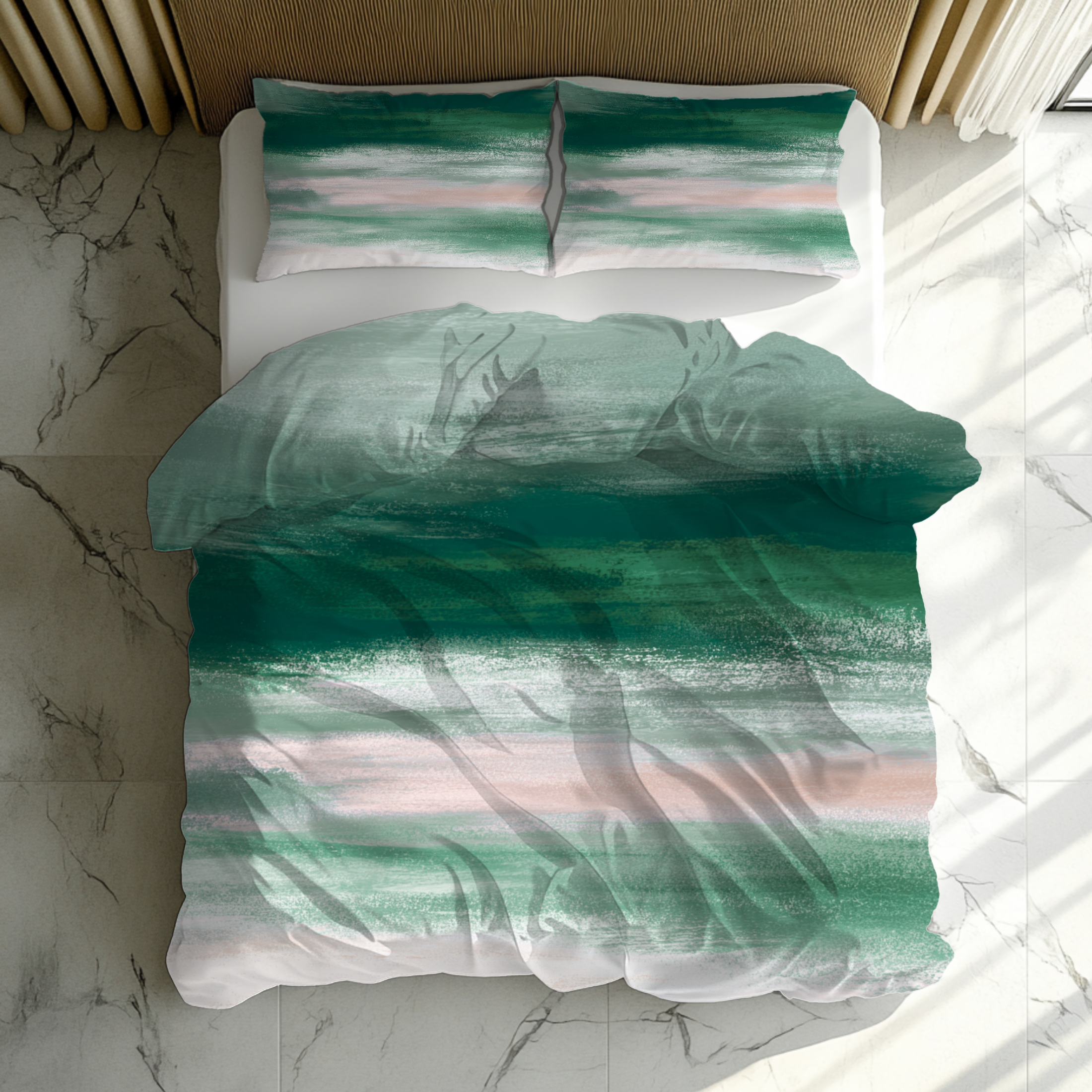 Ombre Duvet, Pillow Cover | Green Ivory Bedroom Decor