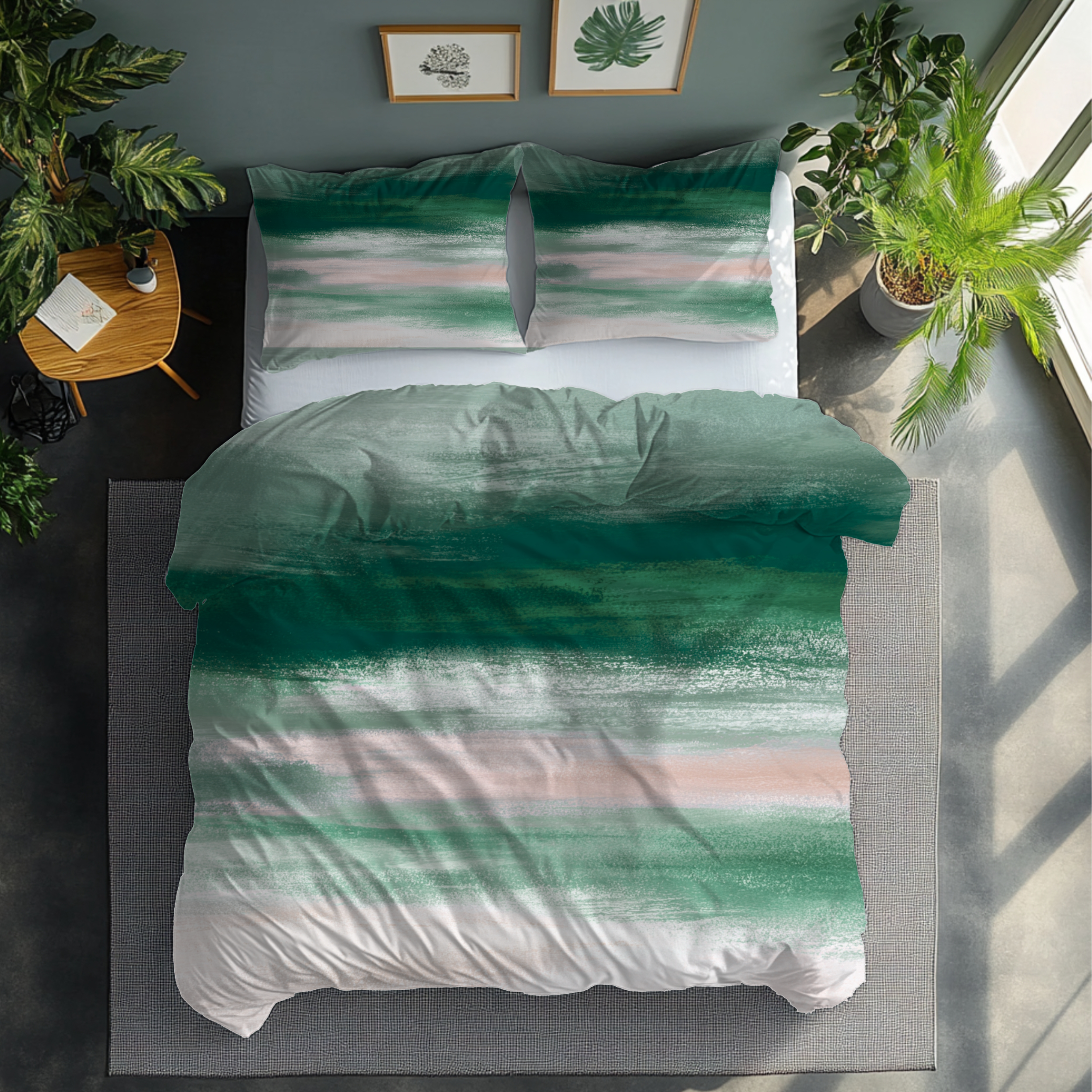 Ombre Duvet, Pillow Cover | Green Ivory Bedroom Decor