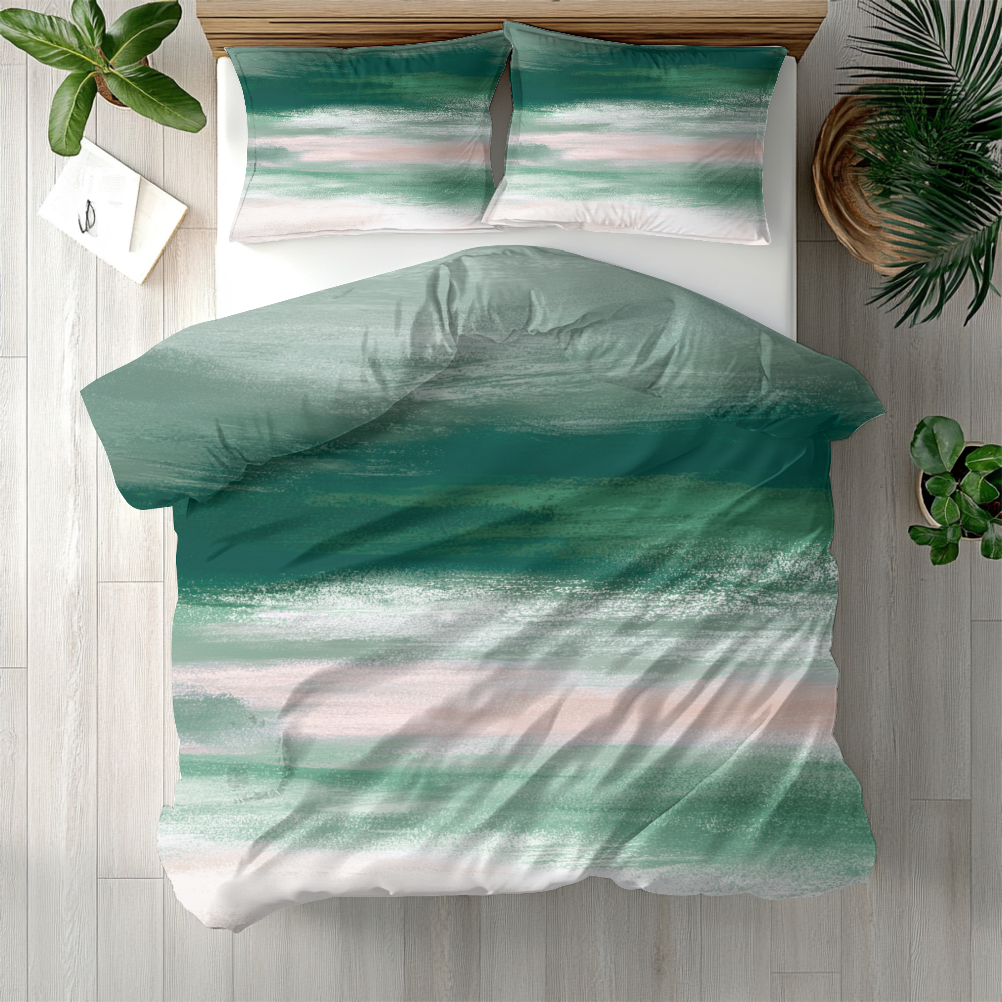 Ombre Duvet, Pillow Cover | Green Ivory Bedroom Decor