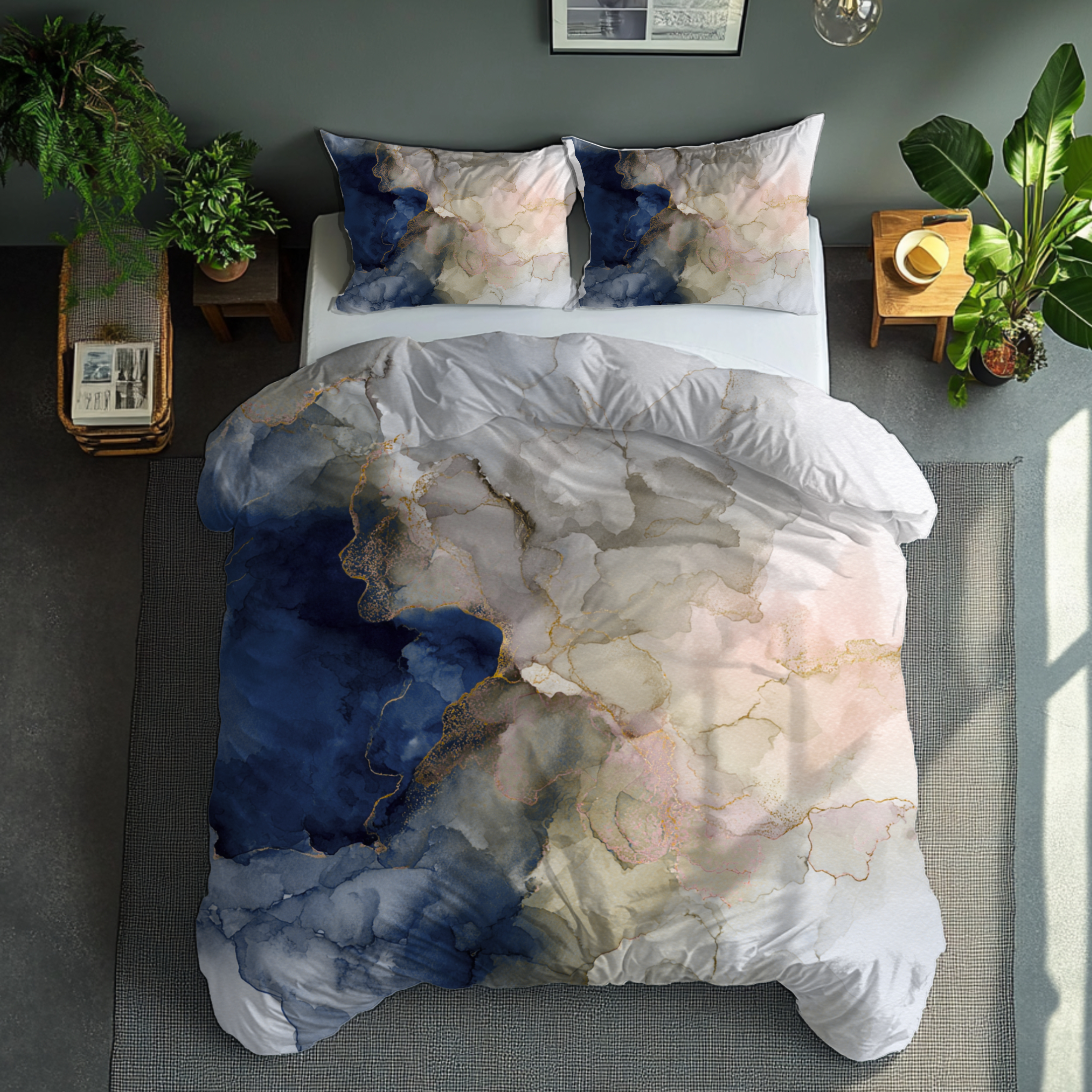 Ombre Duvet, Pillow Cover | Navy Beige Bedroom Decor