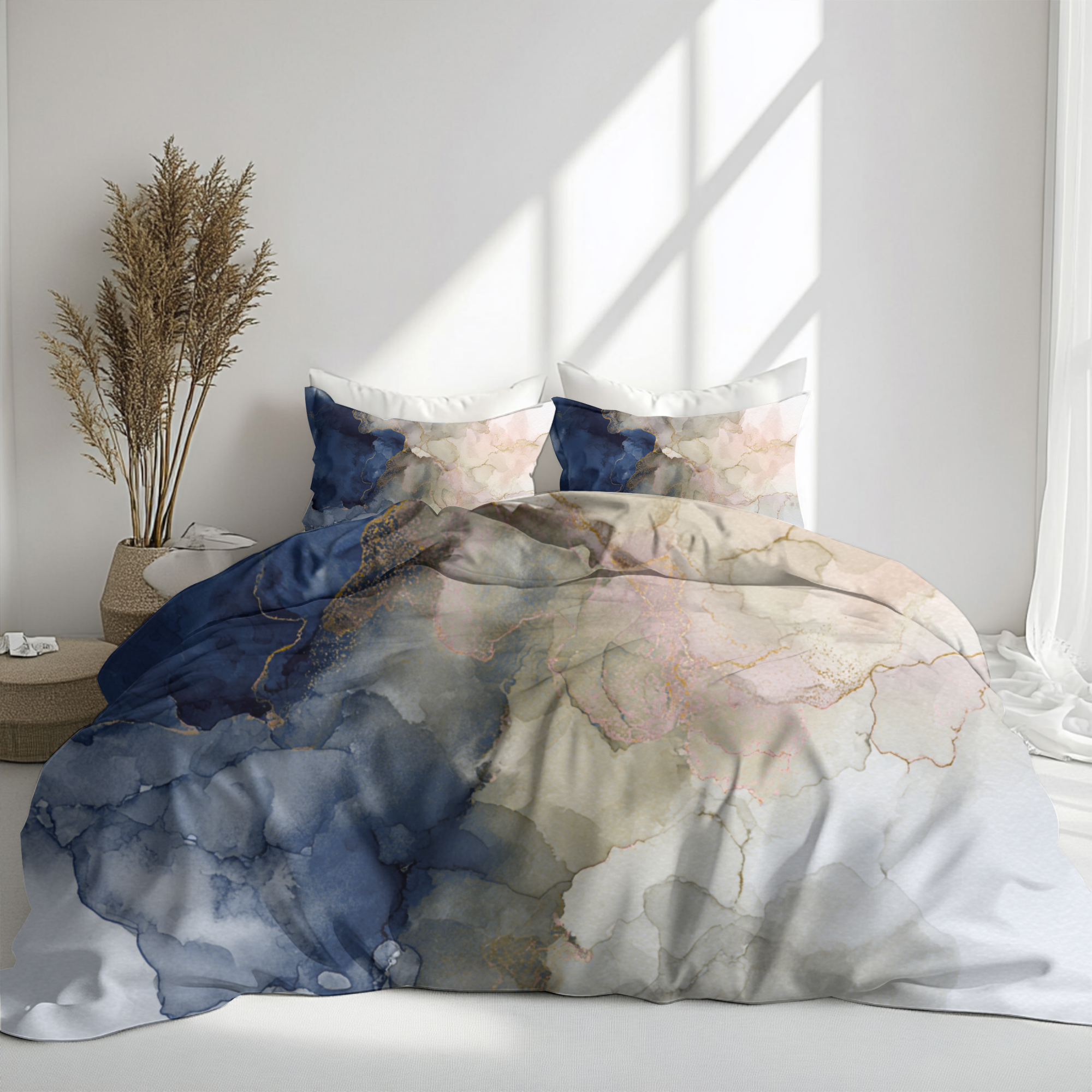 Ombre Duvet, Pillow Cover | Navy Beige Bedroom Decor
