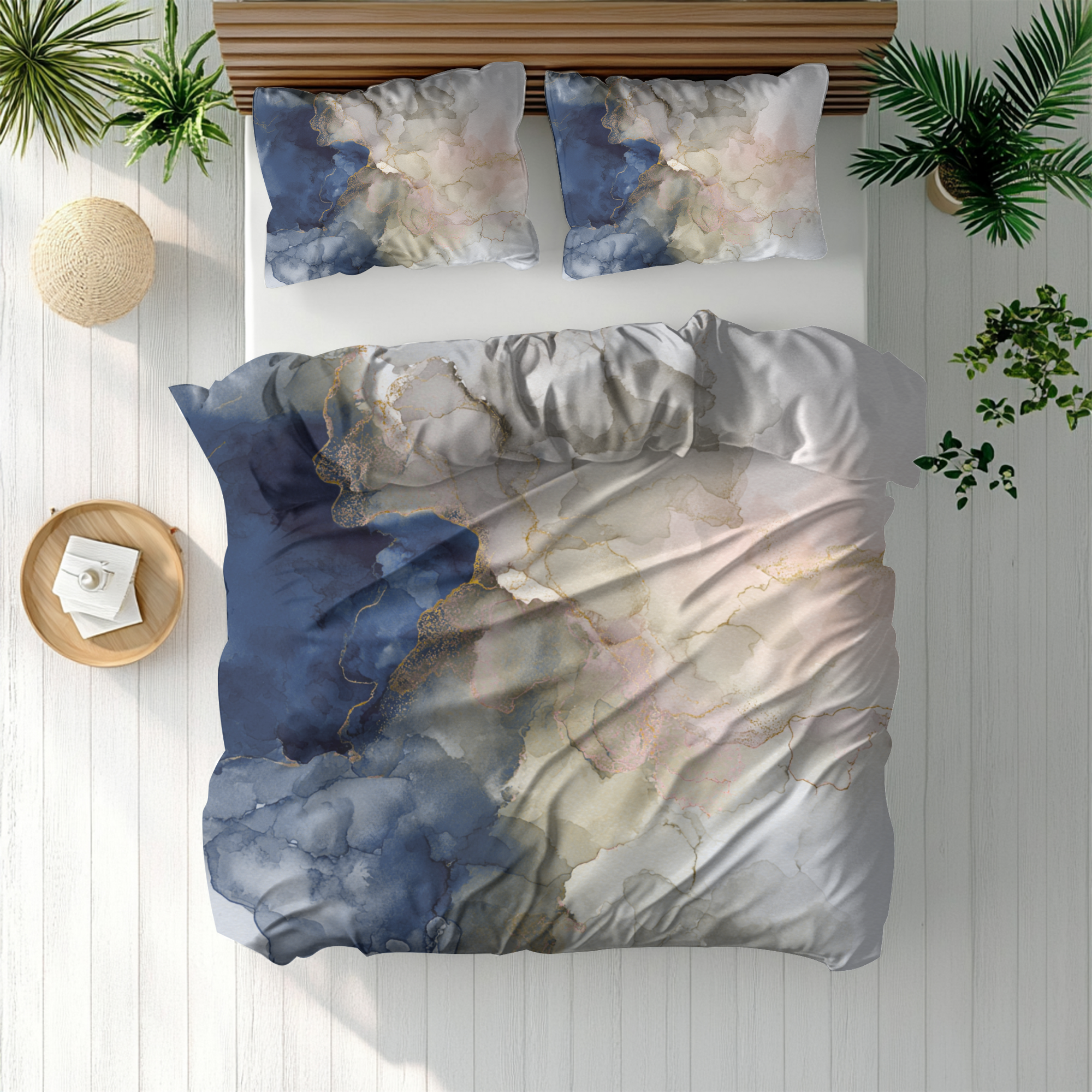 Ombre Duvet, Pillow Cover | Navy Beige Bedroom Decor