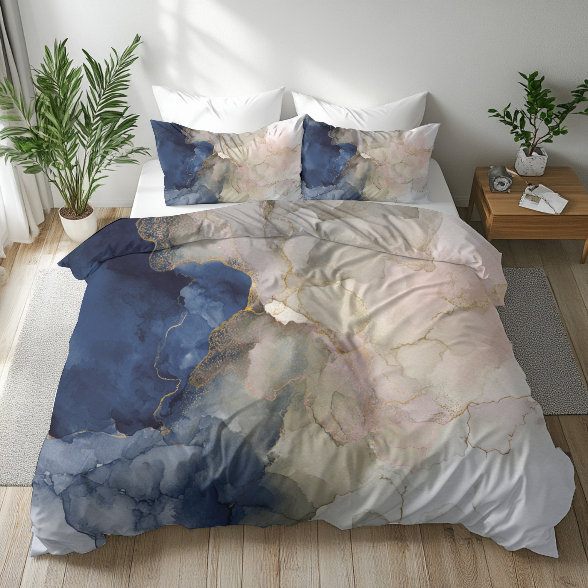 Ombre Duvet, Pillow Cover | Navy Beige Bedroom Decor