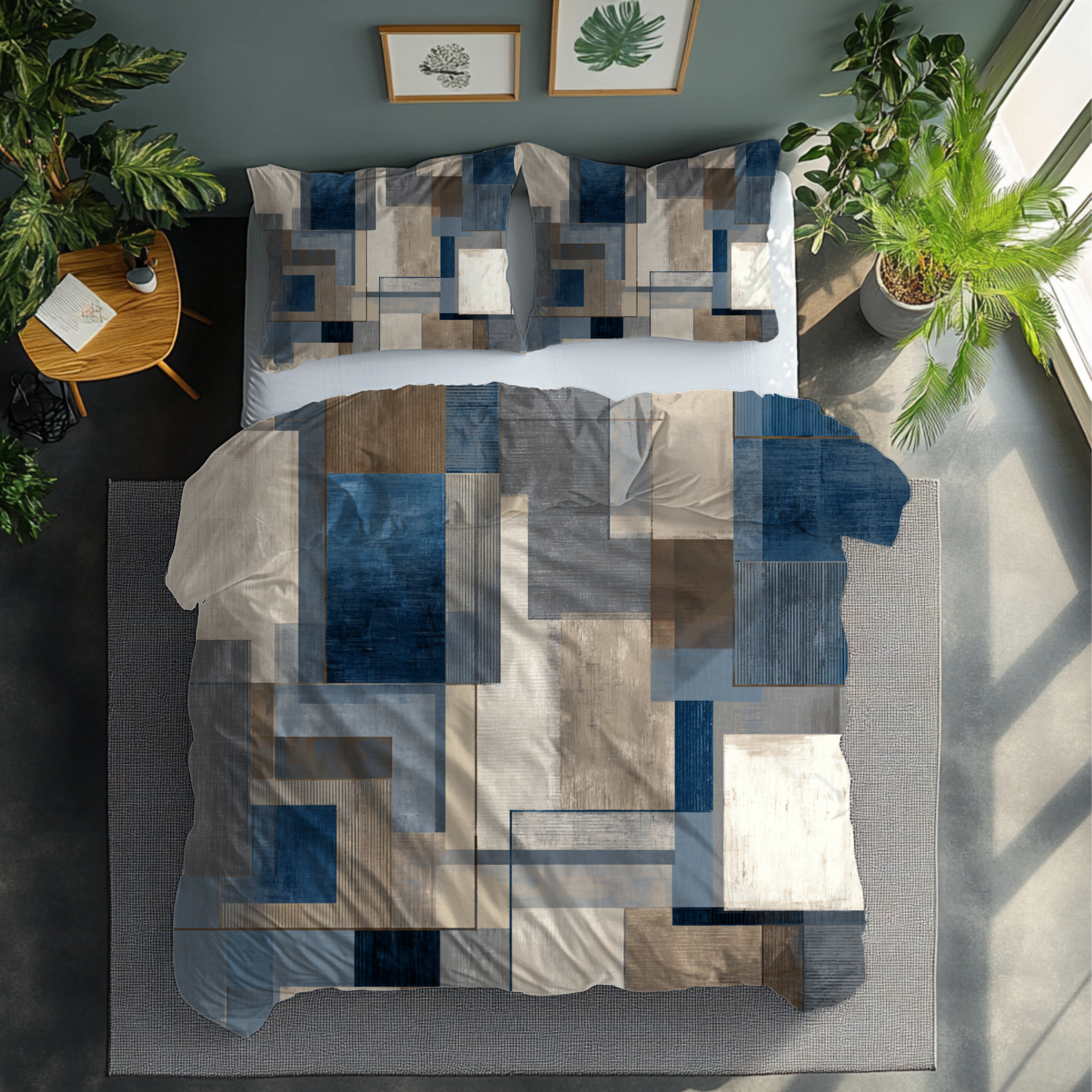 Geometric Duvet, Pillow Cover | Blue Beige Bedroom Decor