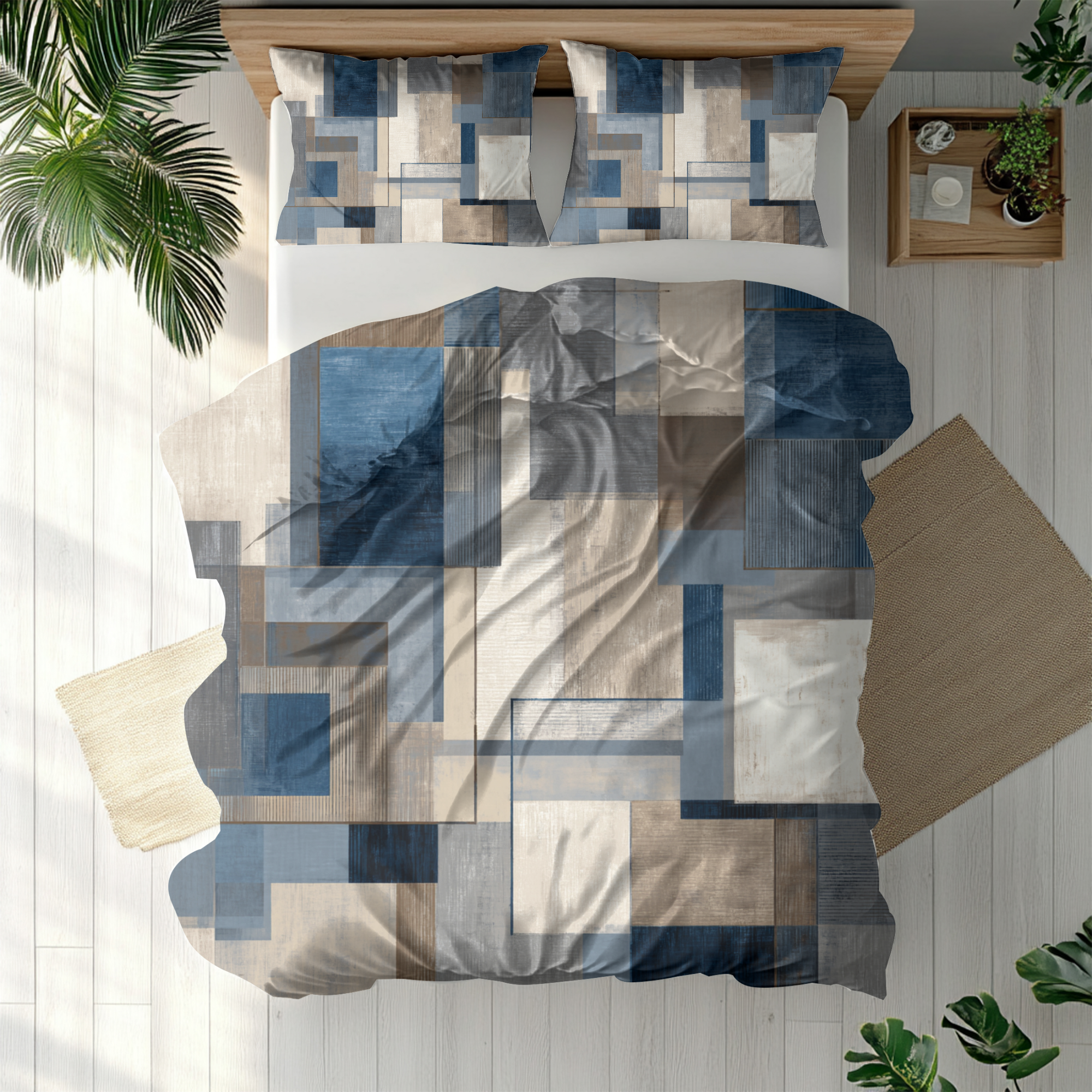 Geometric Duvet, Pillow Cover | Blue Beige Bedroom Decor