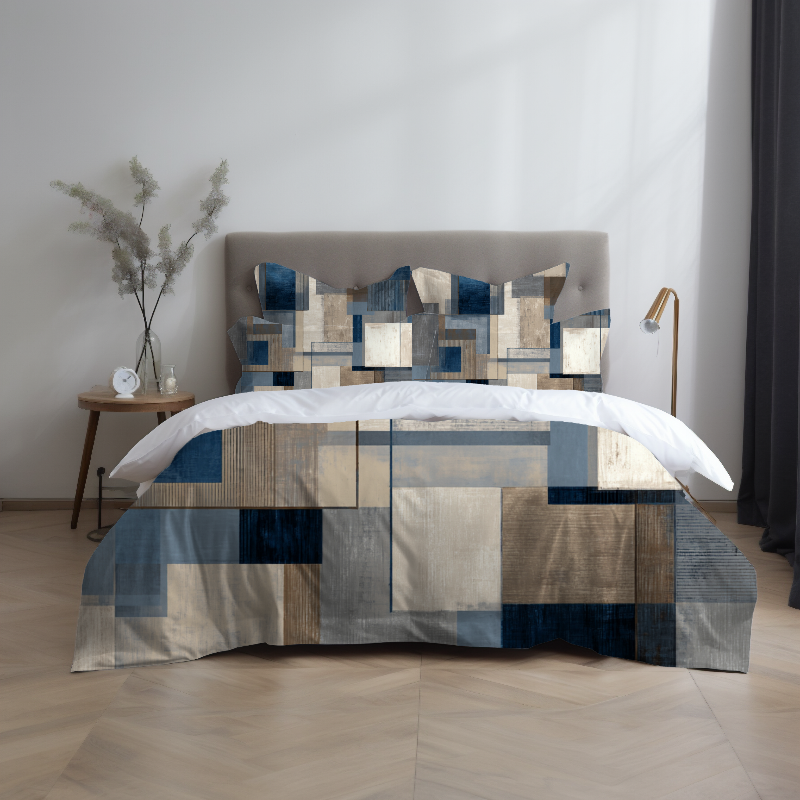 Geometric Duvet, Pillow Cover | Blue Beige Bedroom Decor
