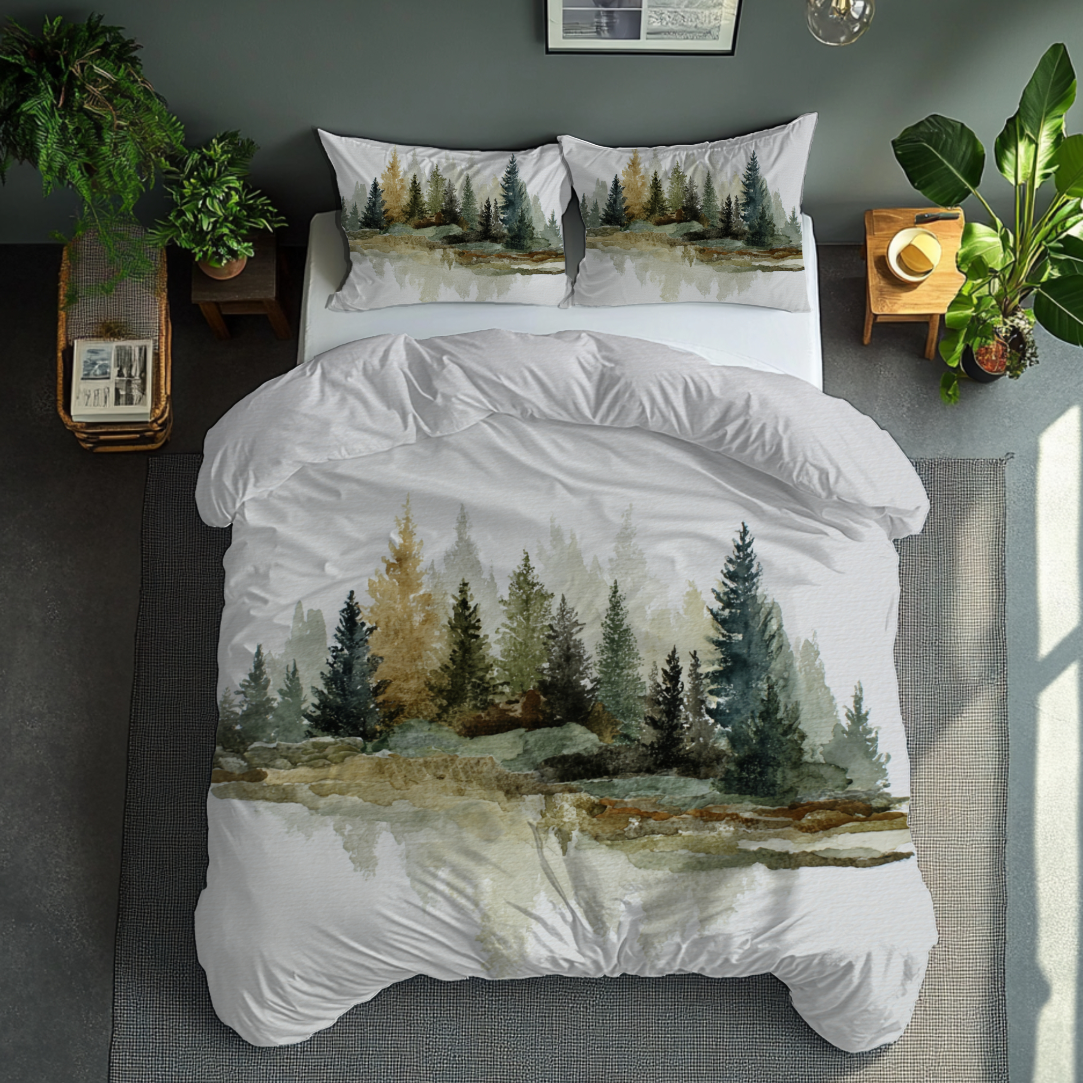 Nature Duvet, Pillow Cover | White Green Bedroom Decor