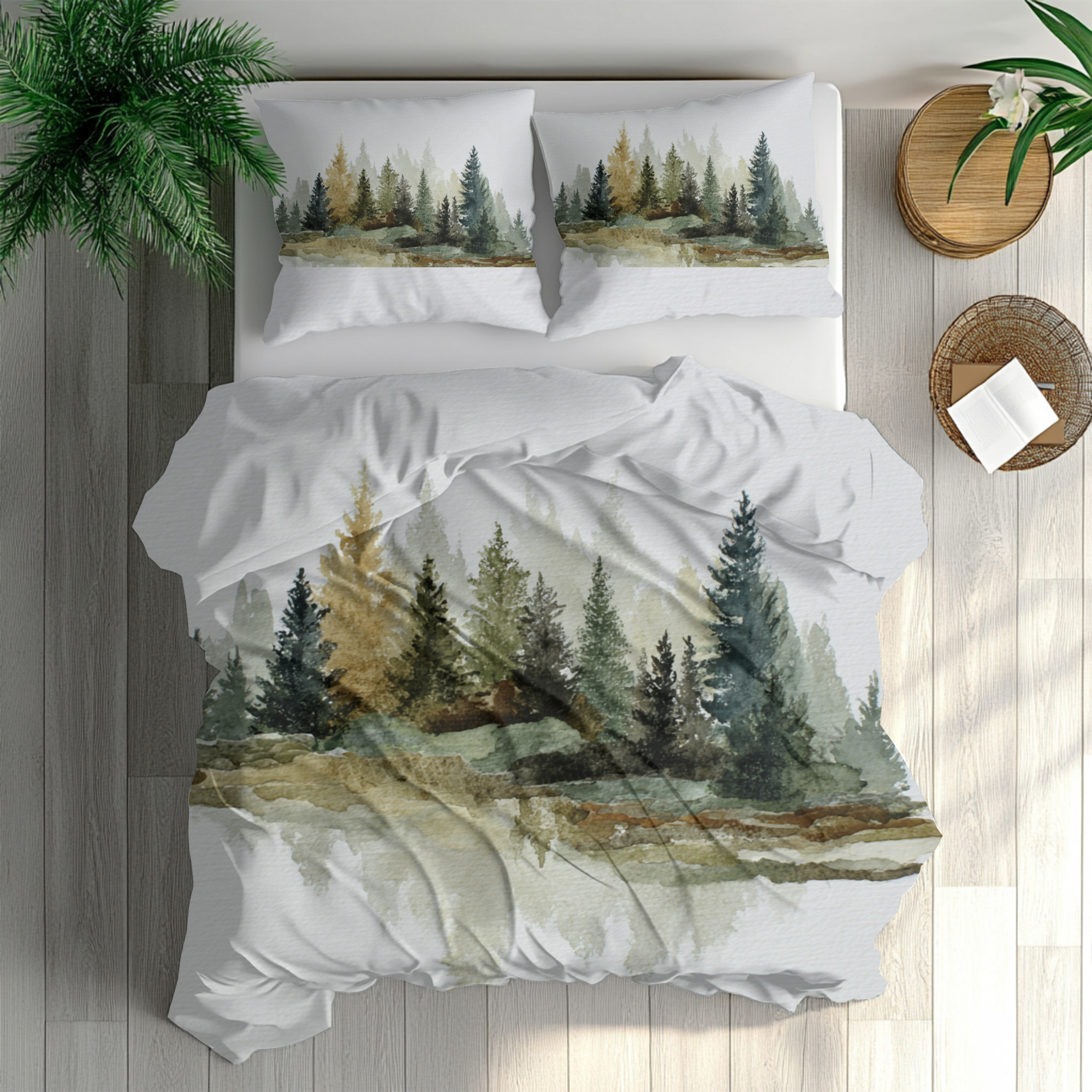Nature Duvet, Pillow Cover | White Green Bedroom Decor