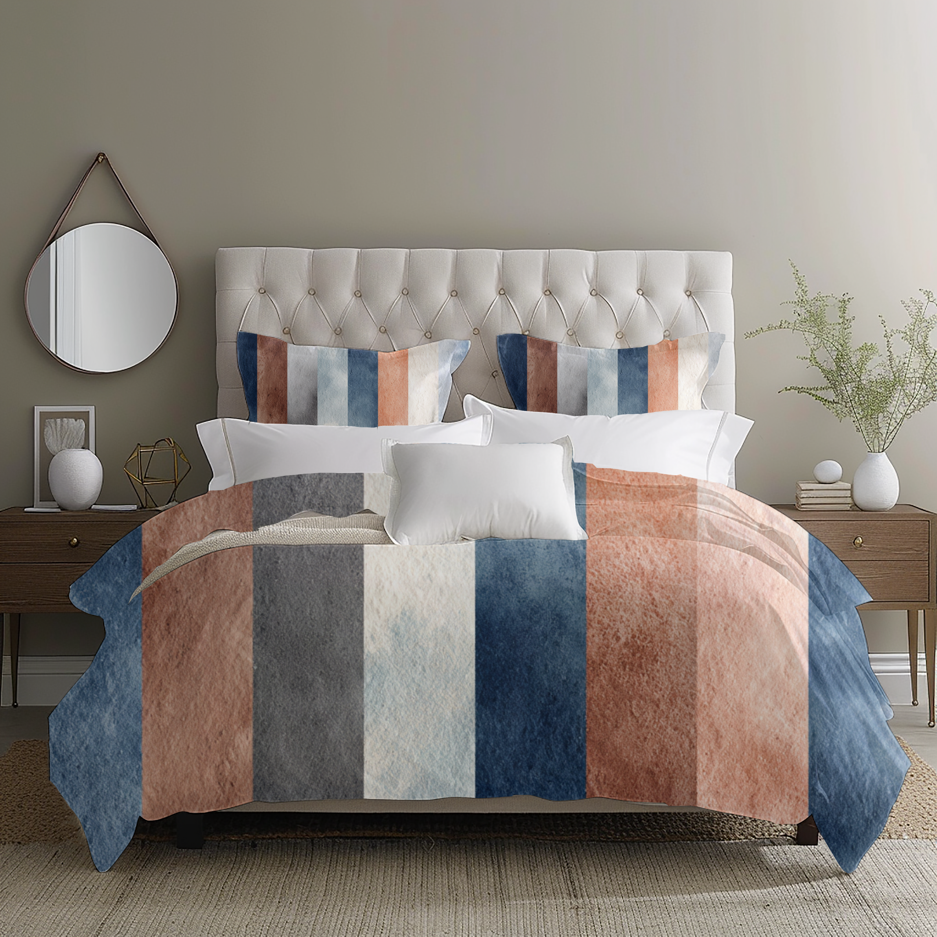 Modern Duvet, Pillow Cover | Navy Brown Bedroom Decor
