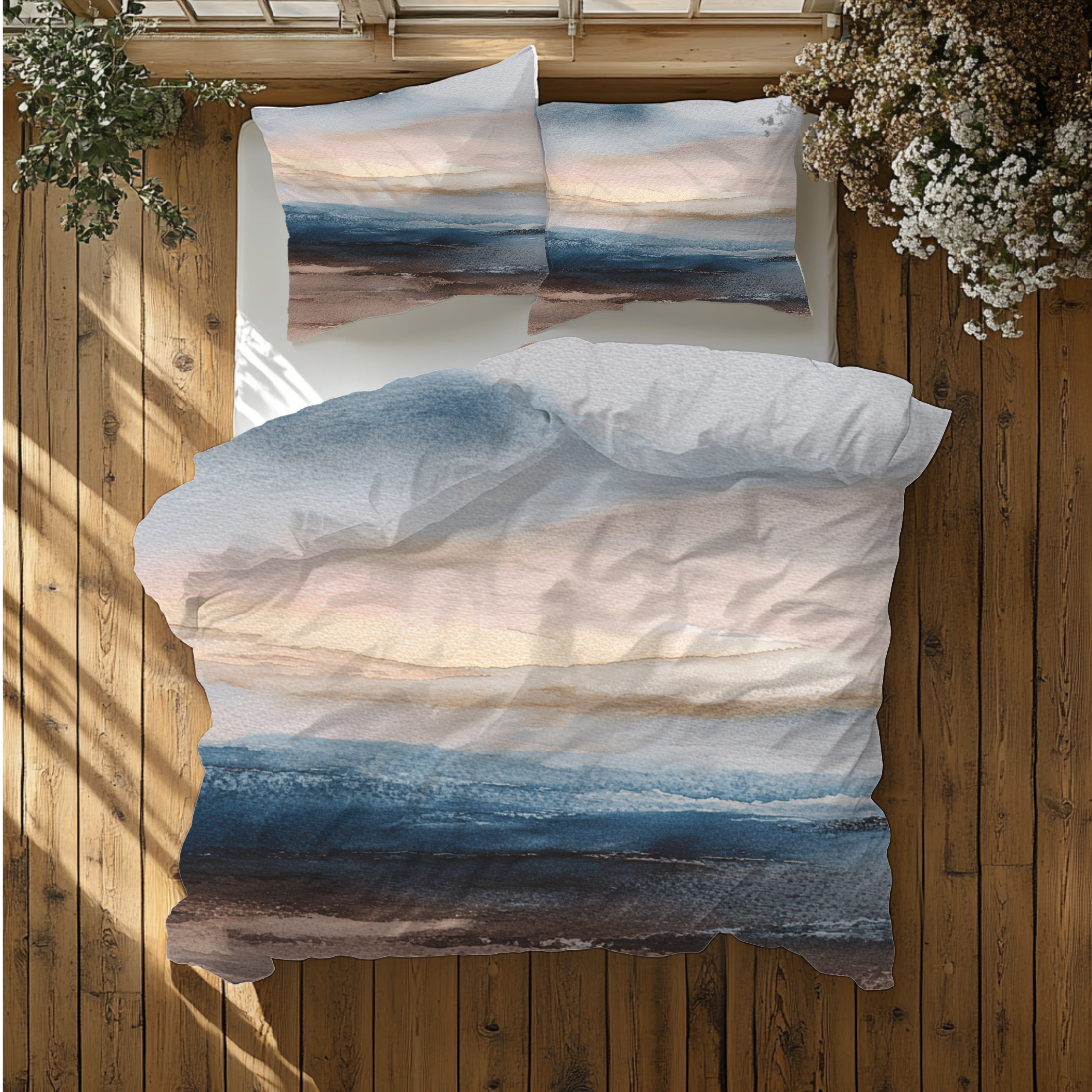 Modern Abstract Duvet, Pillow Cover | Blue Beige Bedroom Decor