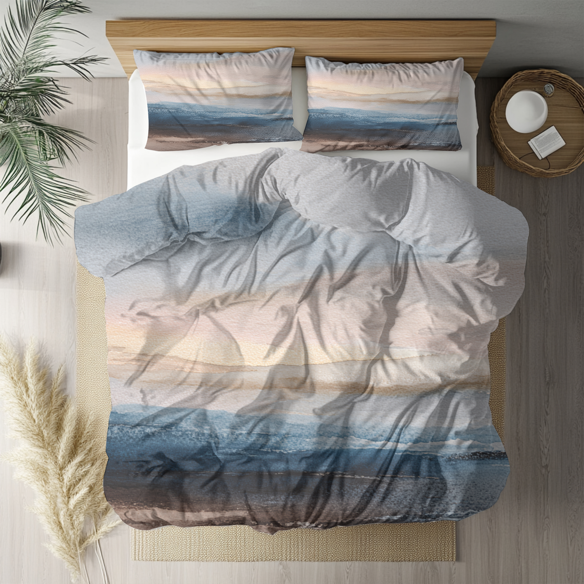 Modern Abstract Duvet, Pillow Cover | Blue Beige Bedroom Decor
