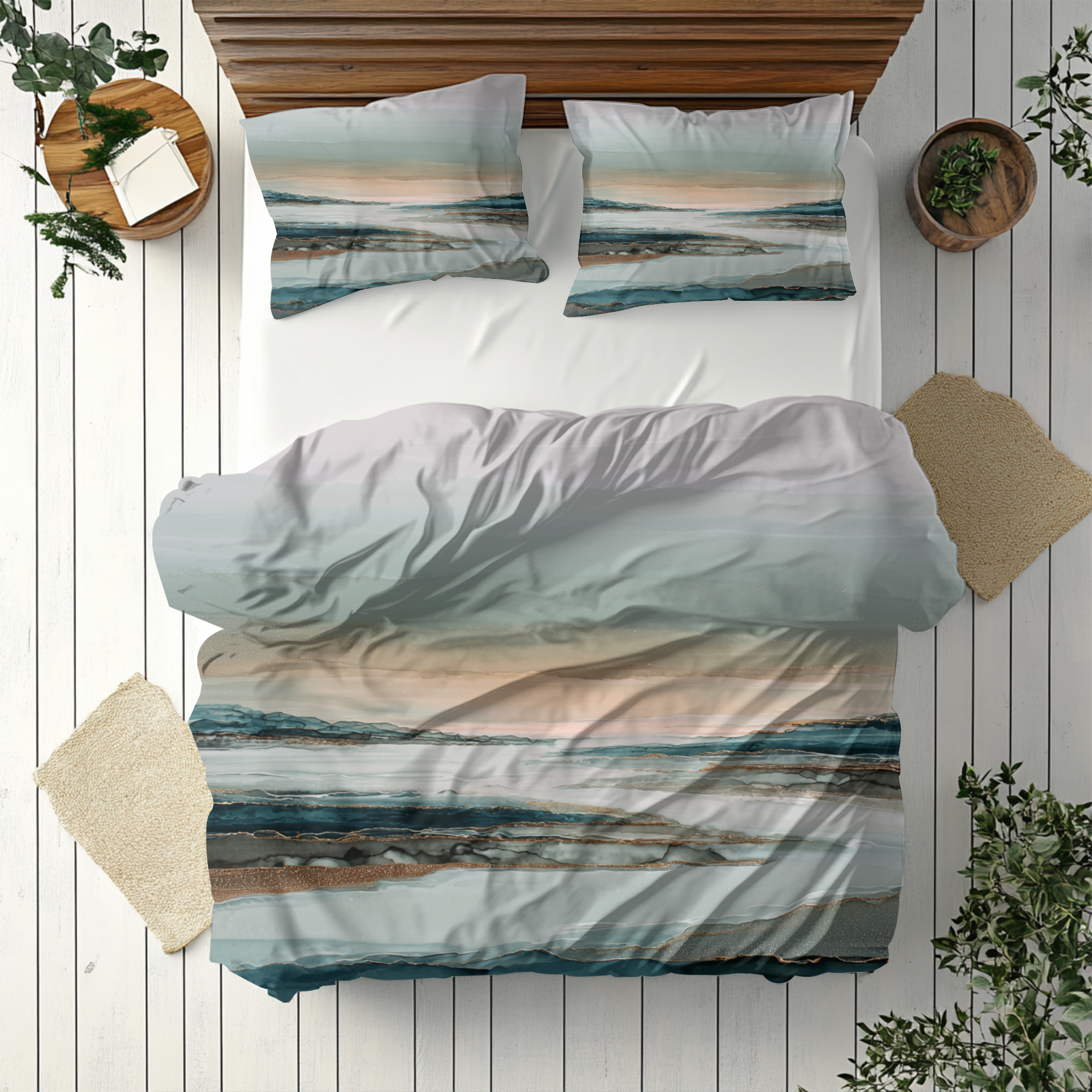 Modern Duvet, Pillow Cover | Blue Beige Bedroom Decor