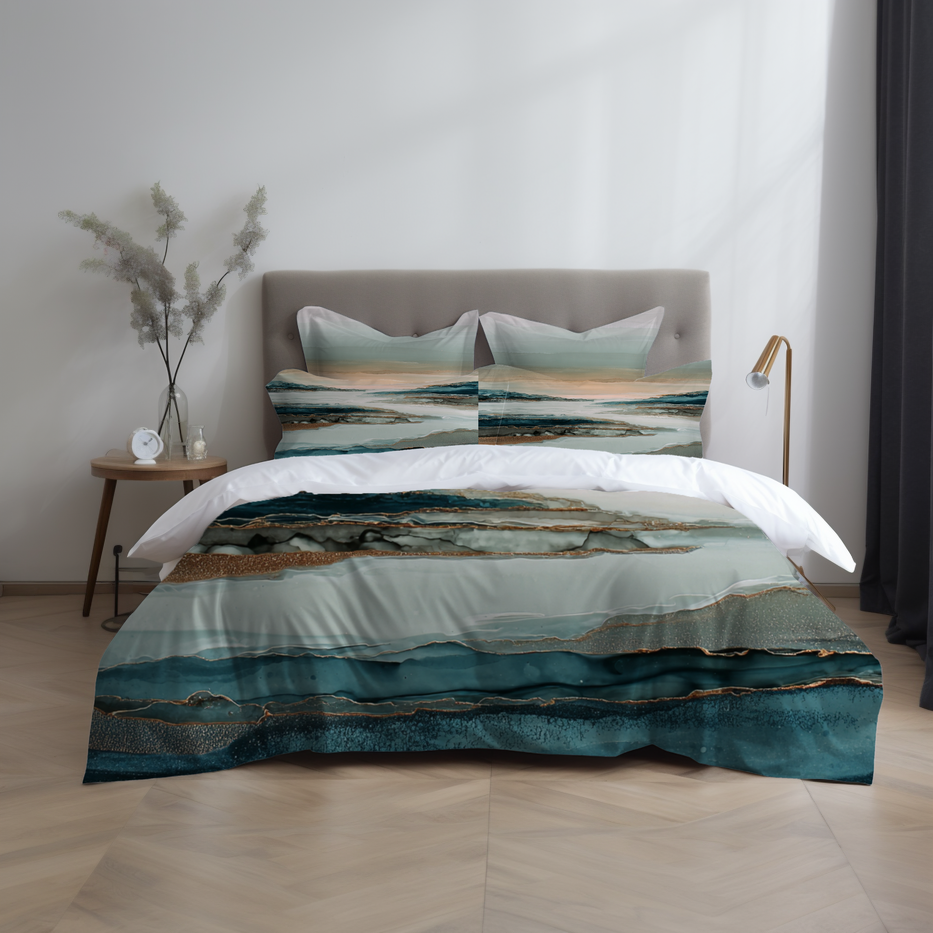 Modern Duvet, Pillow Cover | Blue Beige Bedroom Decor