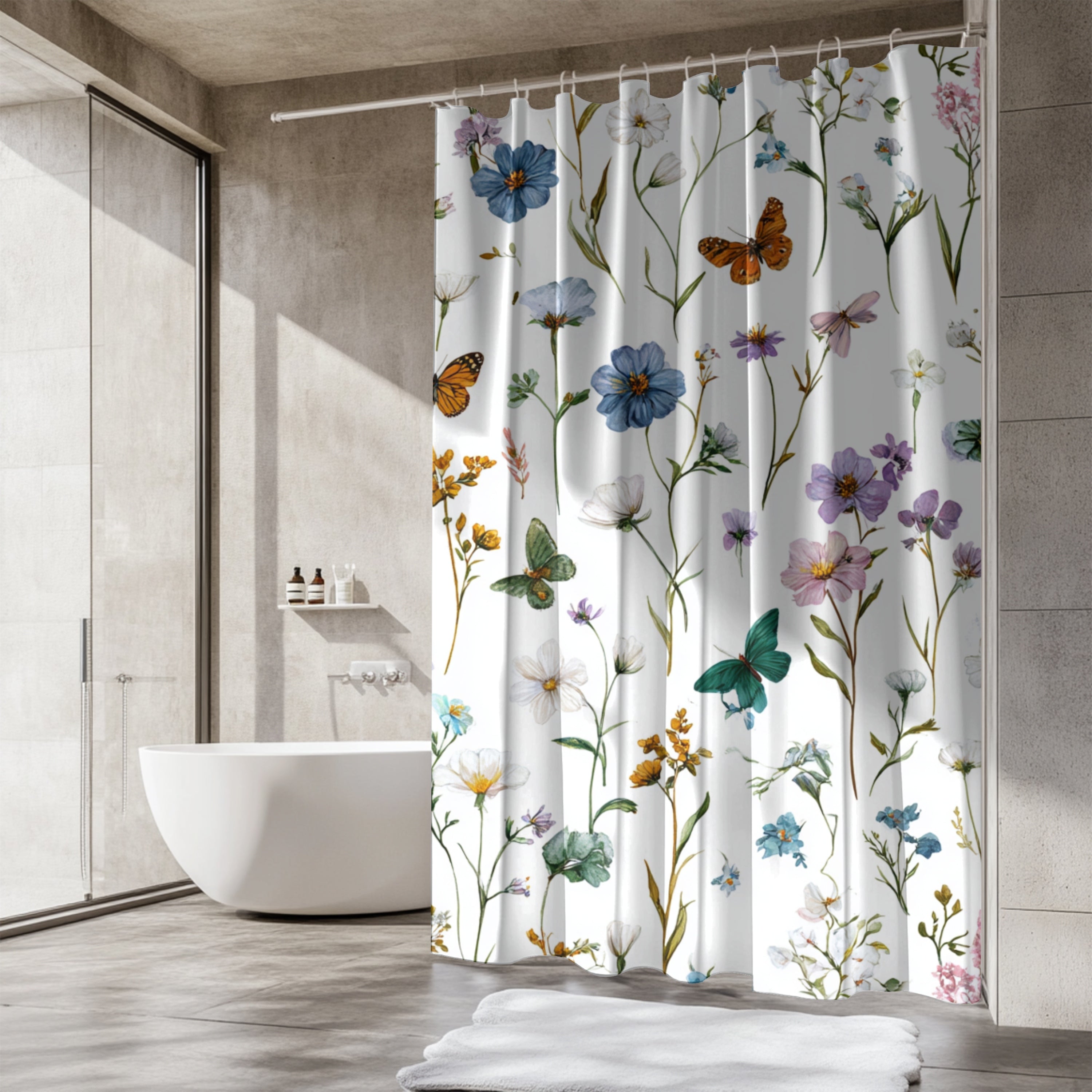 Floral Shower Curtain |  Garden, Butterflies, Spa Bathroom Decor