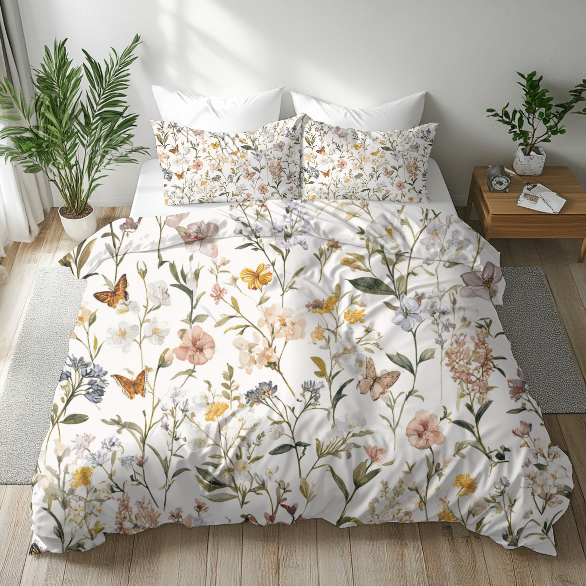 Floral Modern Duvet, Pillow Cover | White Beige Bedroom Decor