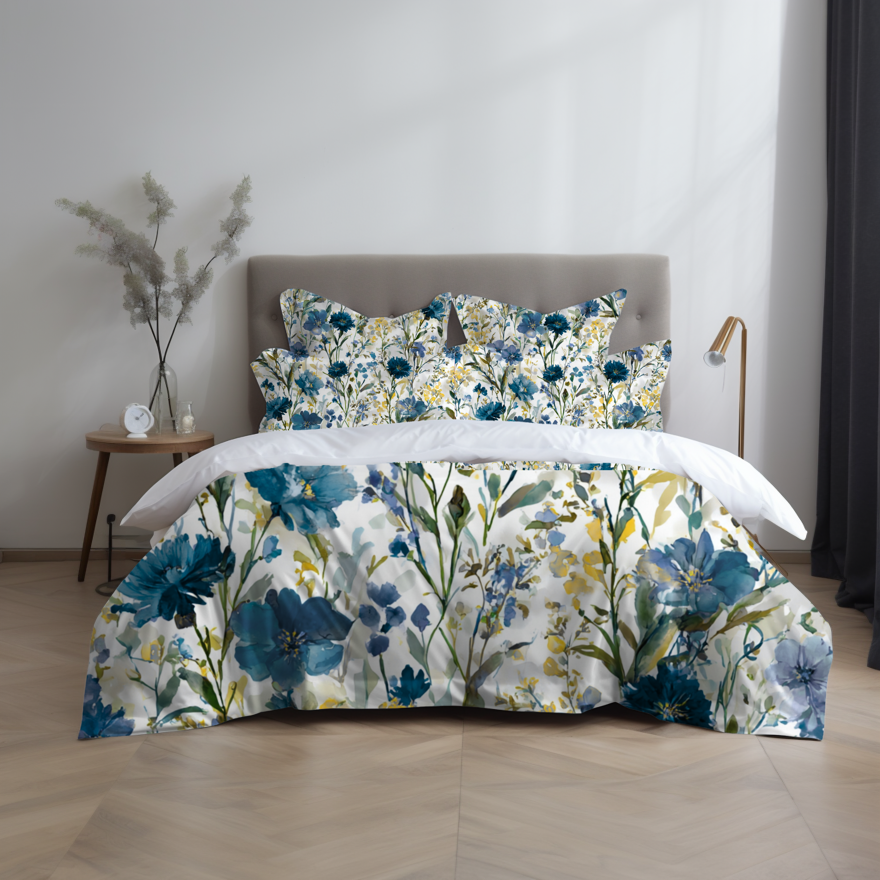 Floral Modern Duvet, Pillow Cover | Blue Yellow Bedroom Decor
