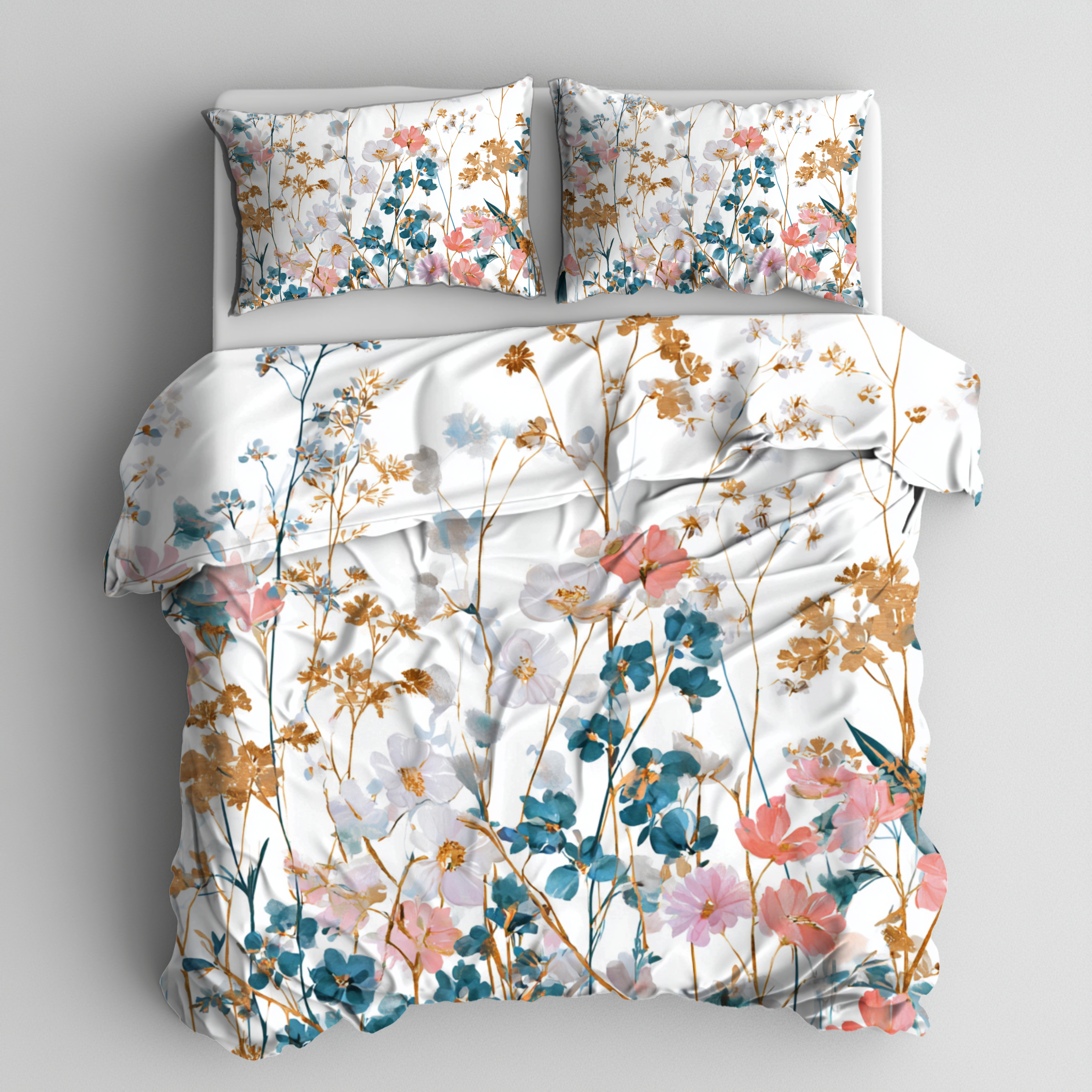 Floral Modern Duvet, Pillow Cover | White Beige Bedroom Decor