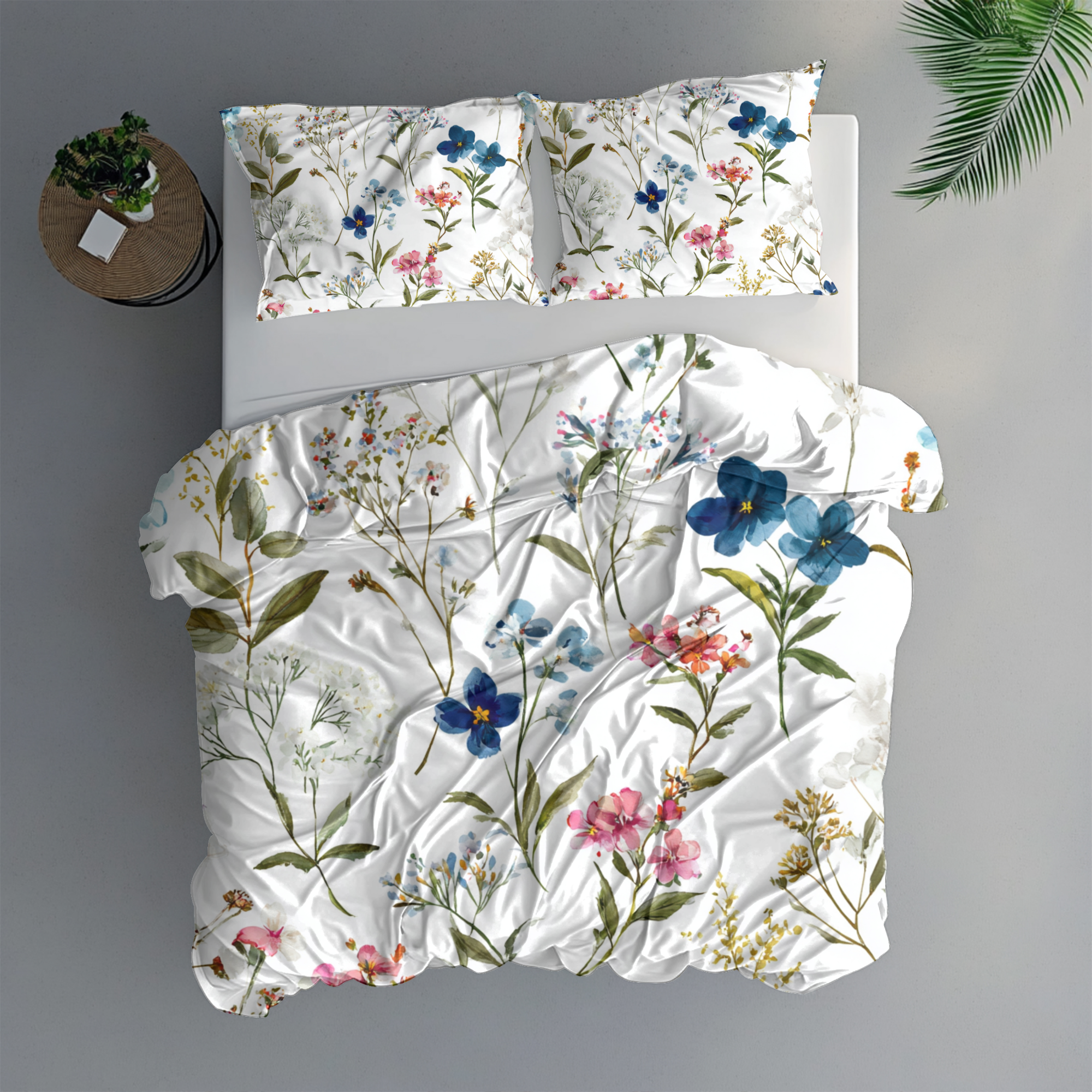 Floral Modern Duvet, Pillow Cover | White Green Bedroom Decor