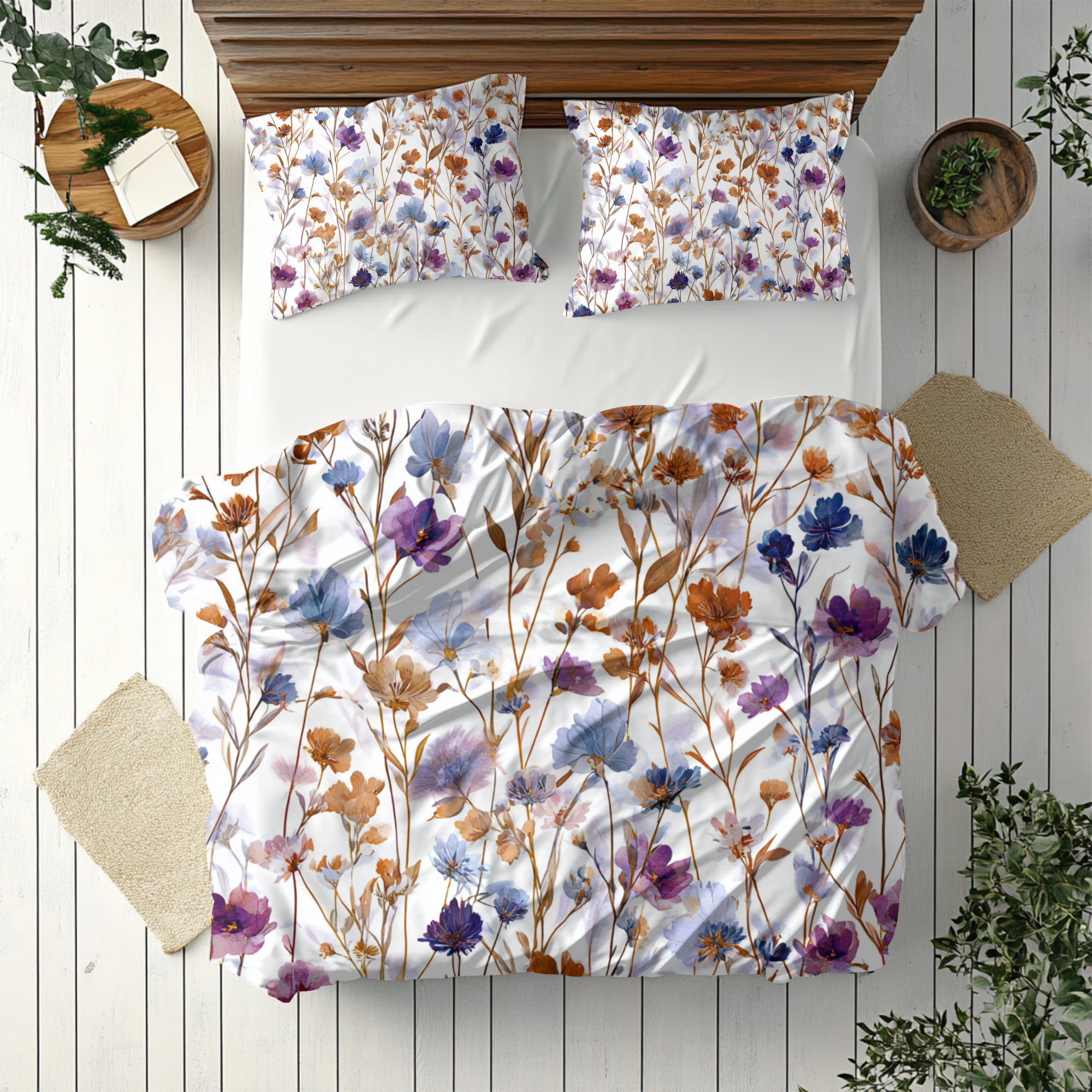 Floral Modern Duvet, Pillow Cover | White Purple Bedroom Decor
