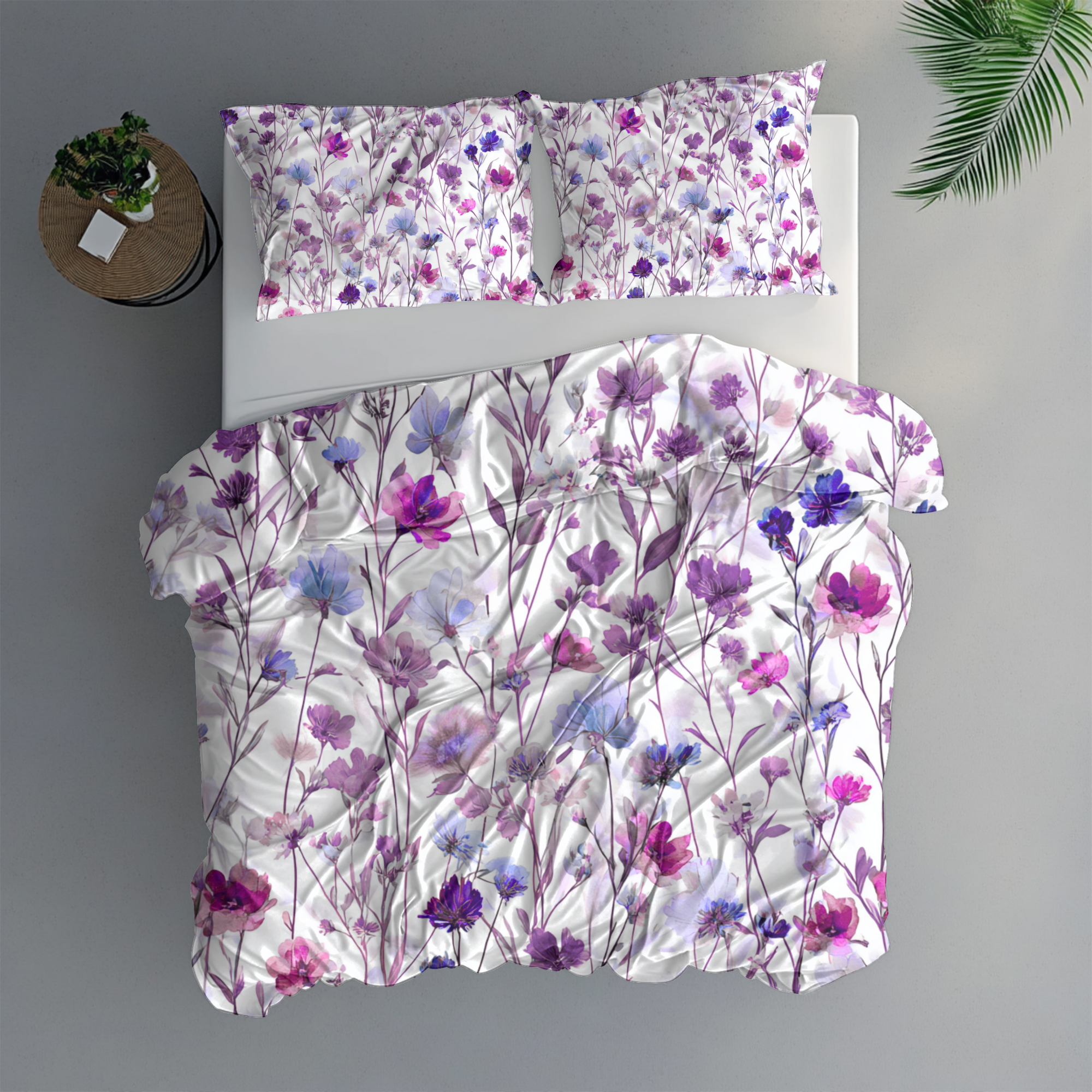 Floral Modern Duvet, Pillow Cover | White Lavender Bedroom Decor