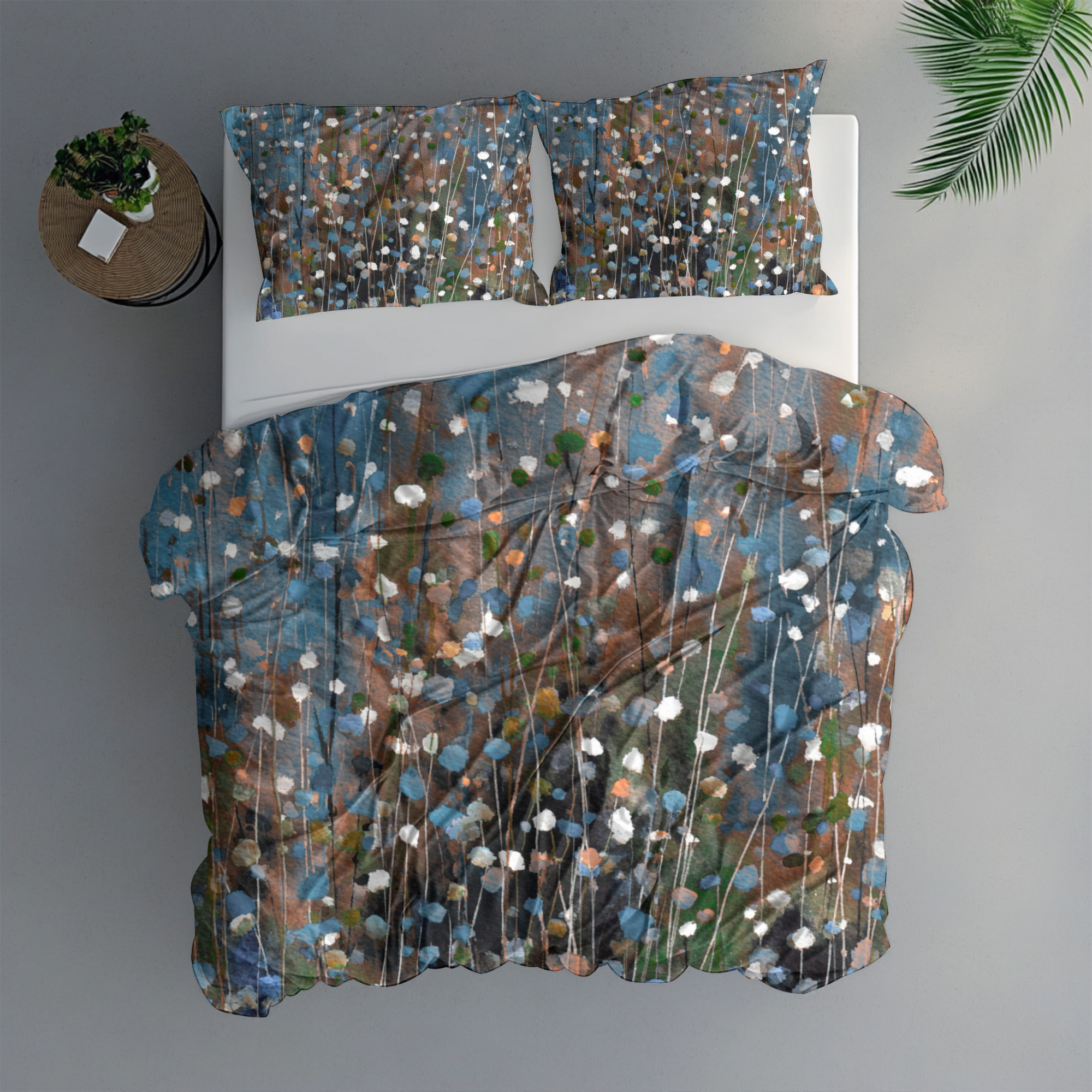 Floral Duvet, Pillow Cover | Grey Blue Bedroom Decor