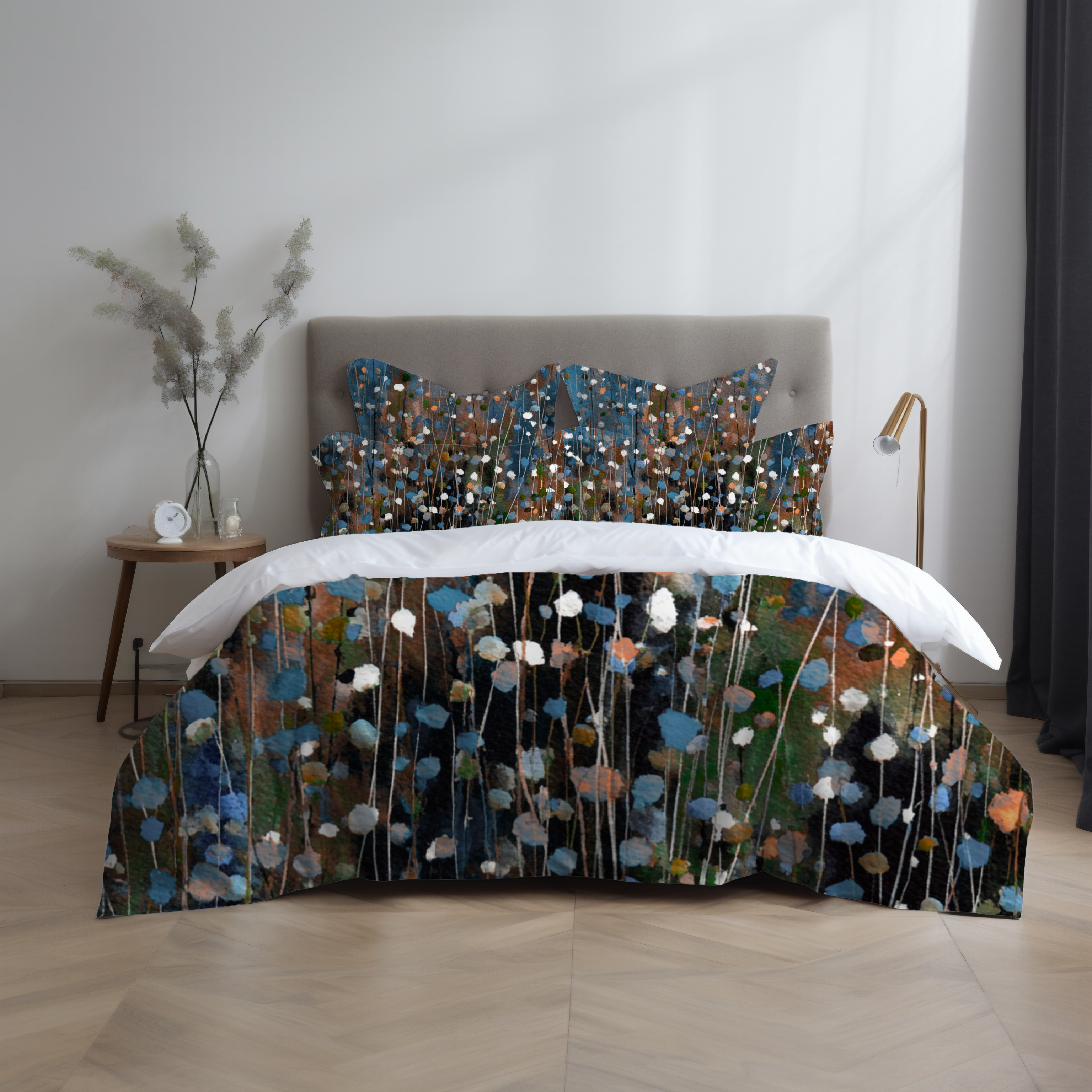 Floral Duvet, Pillow Cover | Grey Blue Bedroom Decor