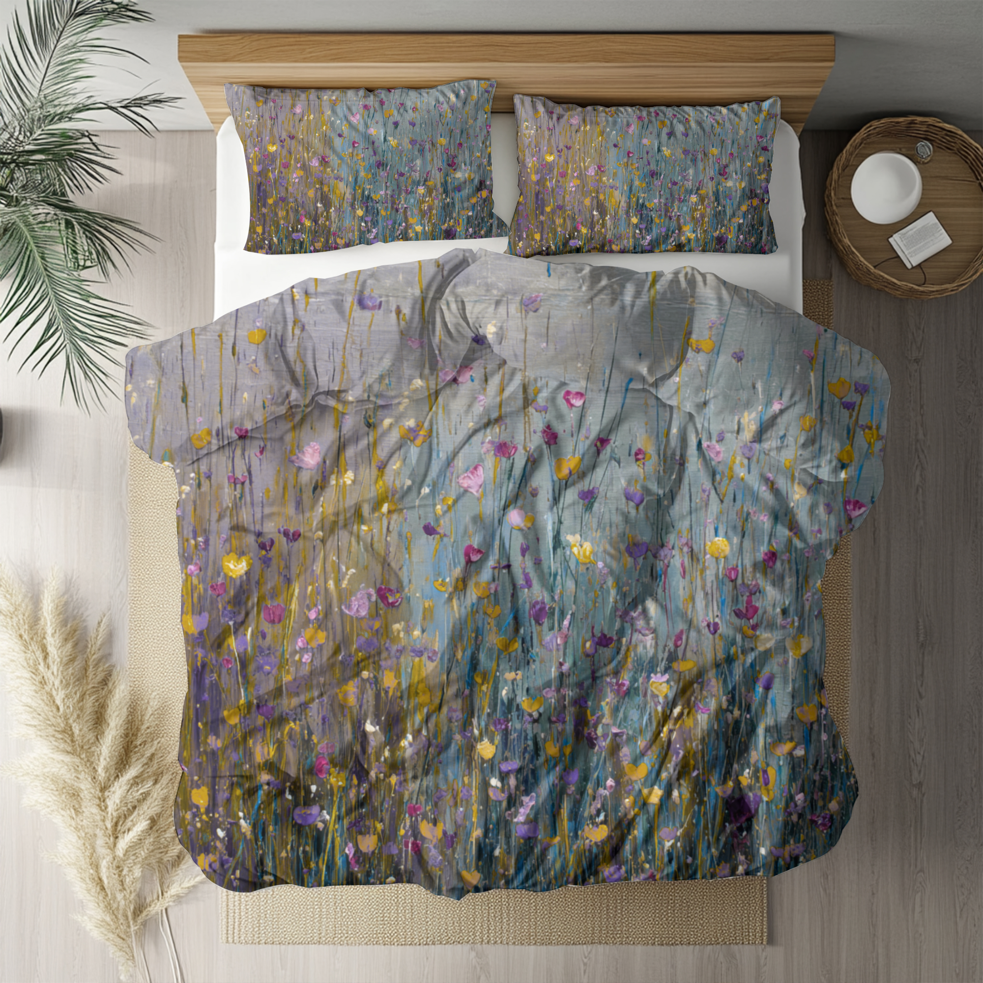 Floral Duvet, Pillow Cover | Grey Blue Yellow Bedroom Decor