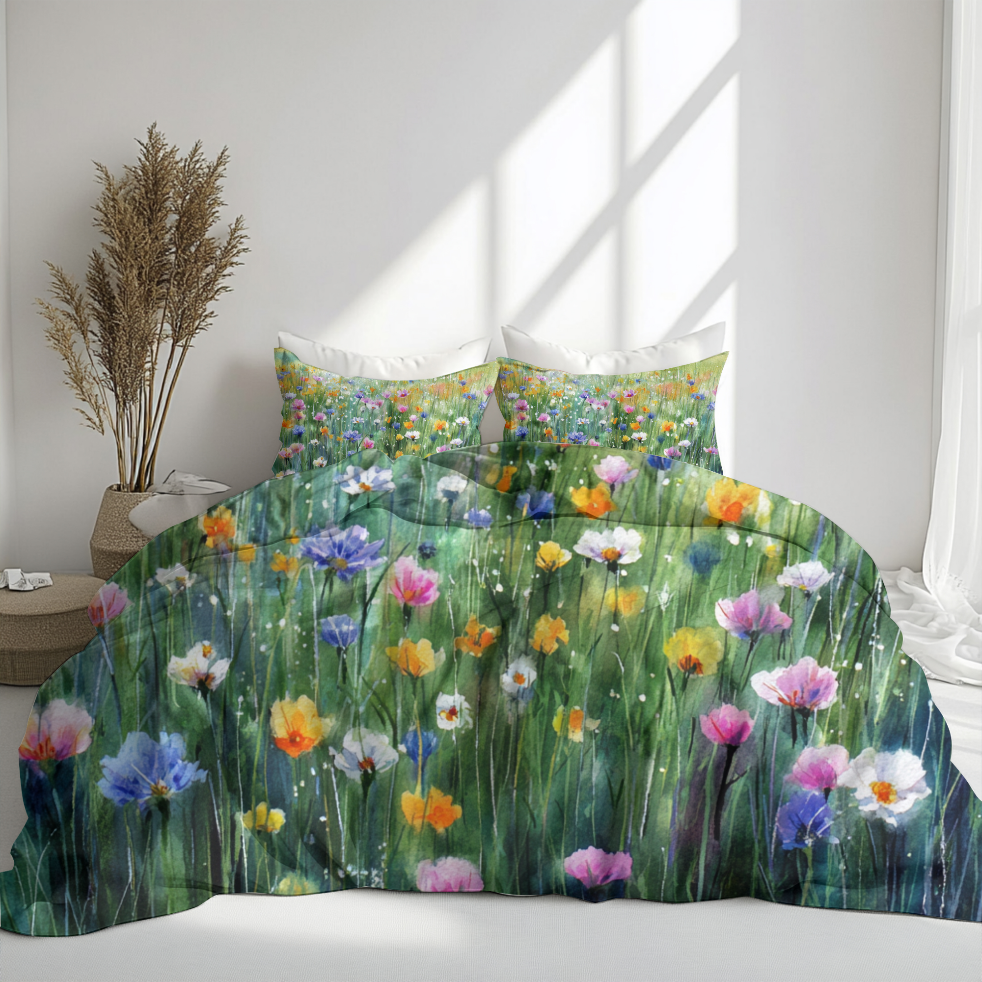 Floral Duvet, Pillow Cover | Green Yellow Bedroom Decor